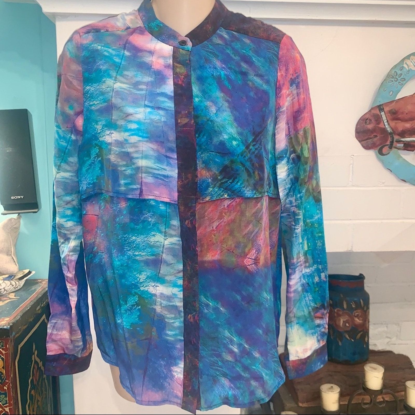 Other NEW ABSTRACT WATERCOLOR PATCHWORK SILK LAYERED BLOUSE Size XS / US 0-2 / IT 36-38 - 2 Thumbnail