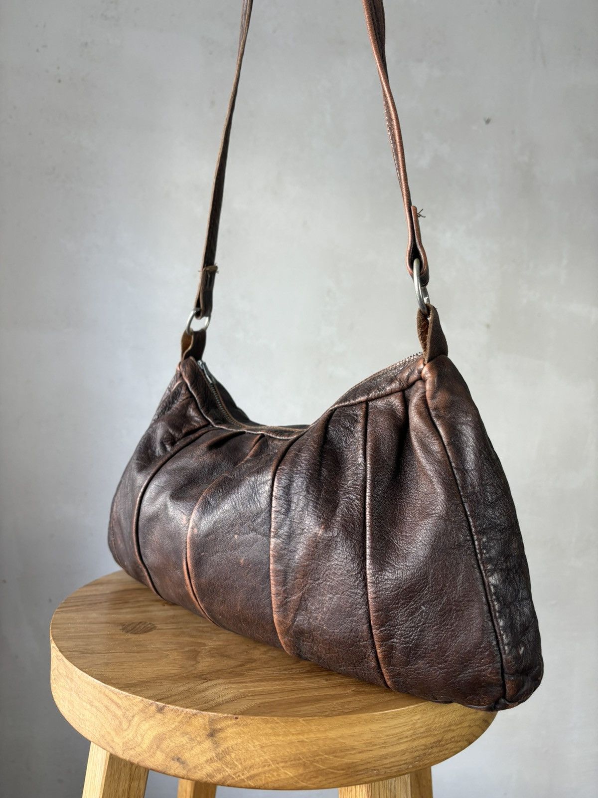 Genuine Leather × Vintage Vintage 60s Plaeted Leather Shoulders Bag Size ONE SIZE - 3 Thumbnail