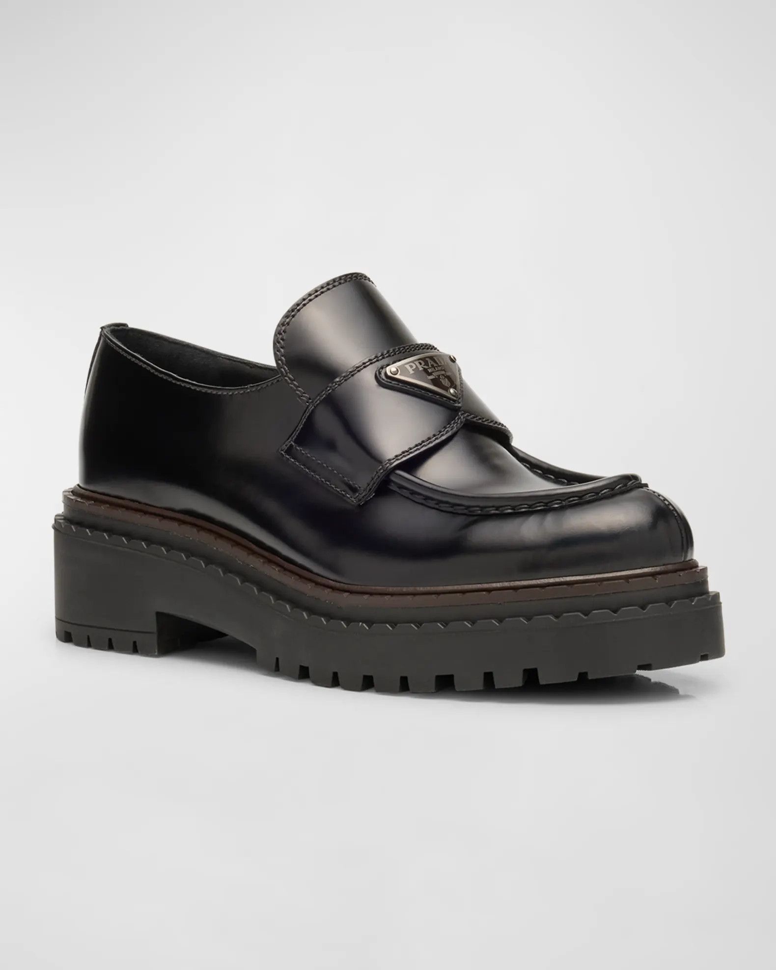 Prada Double Chocolate Leather Platform Loafer Creeper Flat 38.5 Size US 8.5 / IT 38.5 - 4 Thumbnail