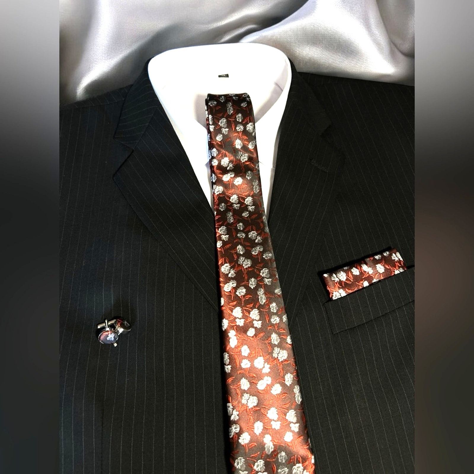 Other Men’s 3 Piece Tie Set Black Silver Floral 58"x3" Size ONE SIZE - 1 Thumbnail