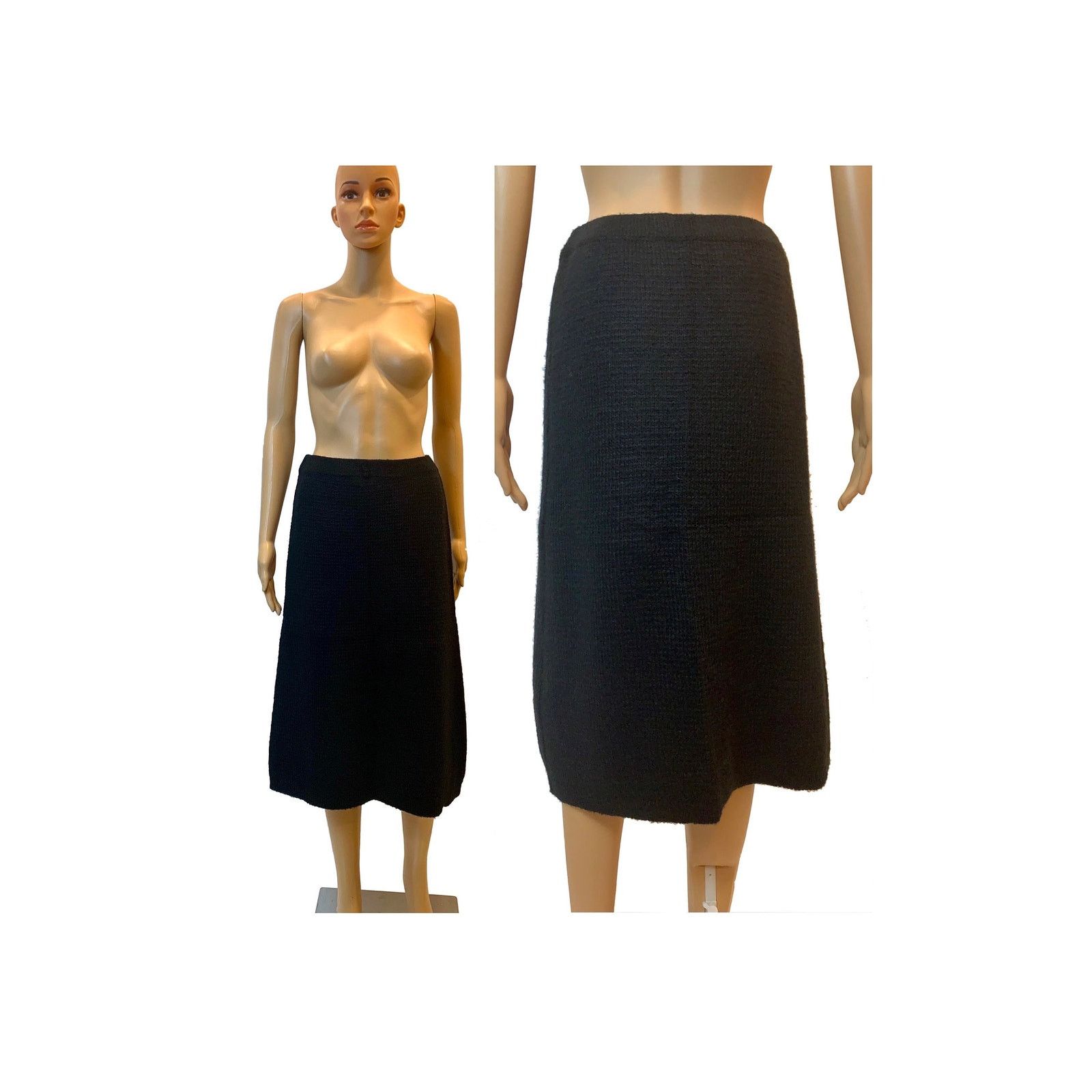 Seditionaries × Vintage 70s 80s Black Knit Below Knee Midi Skirt 