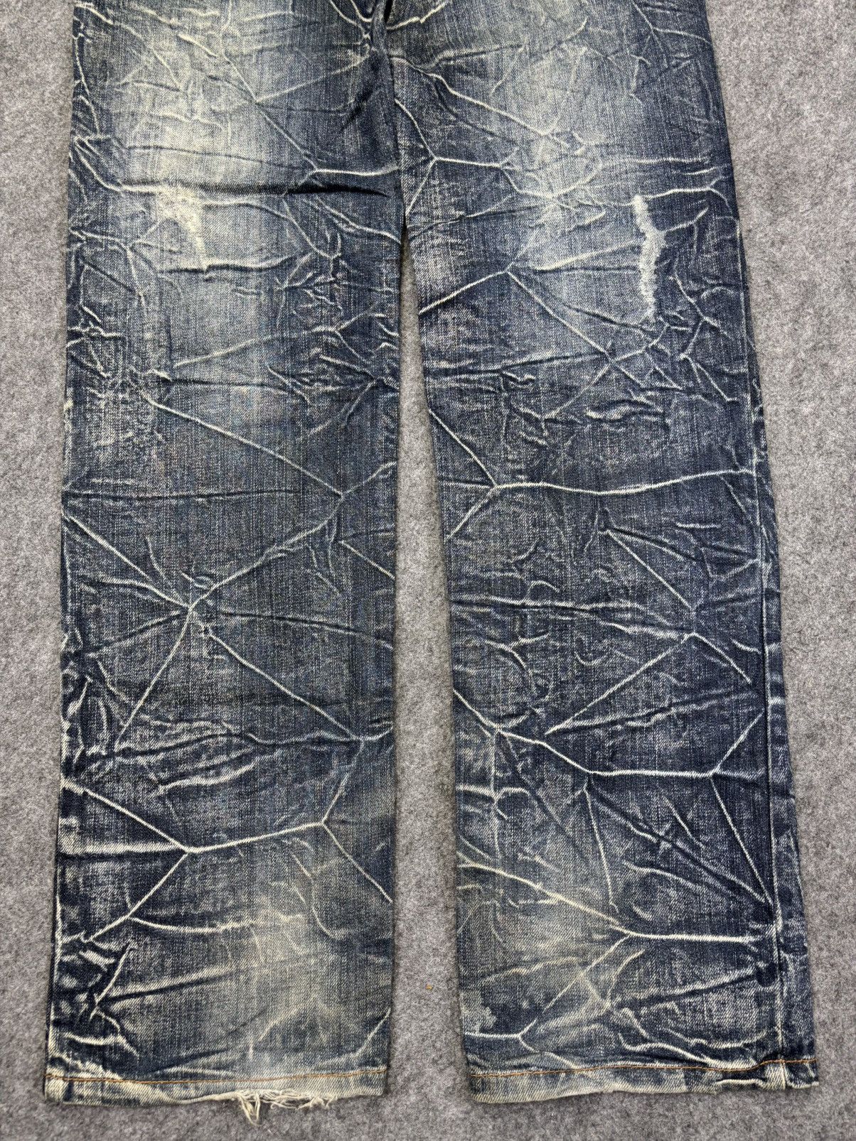 Japanese Brand 💥Double Waist💥Nylaus Thunder Fades Distressed Denim F983 Size US 31 - 7 Thumbnail