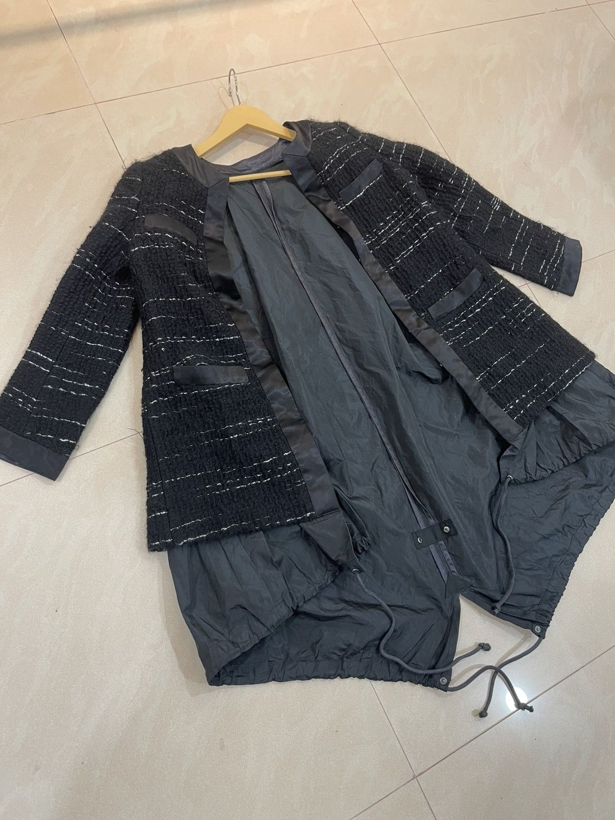 Sacai Sacai Coat Womens Small Black Wool Nylon Mixed Media Size S / US 4 / IT 40 - 7 Thumbnail