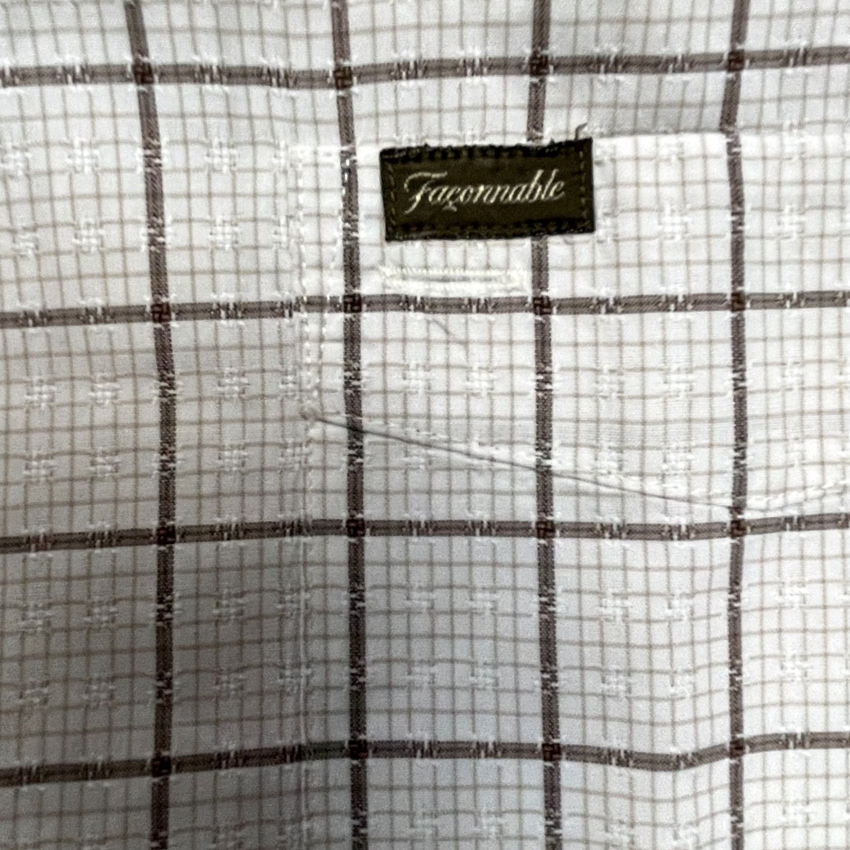 Faconnable Façonnable Shirt Button-Up Long Sleeve XXL White/Tan Micro Check Cotton Size US XXL / EU 58 / 5 - 8 Thumbnail