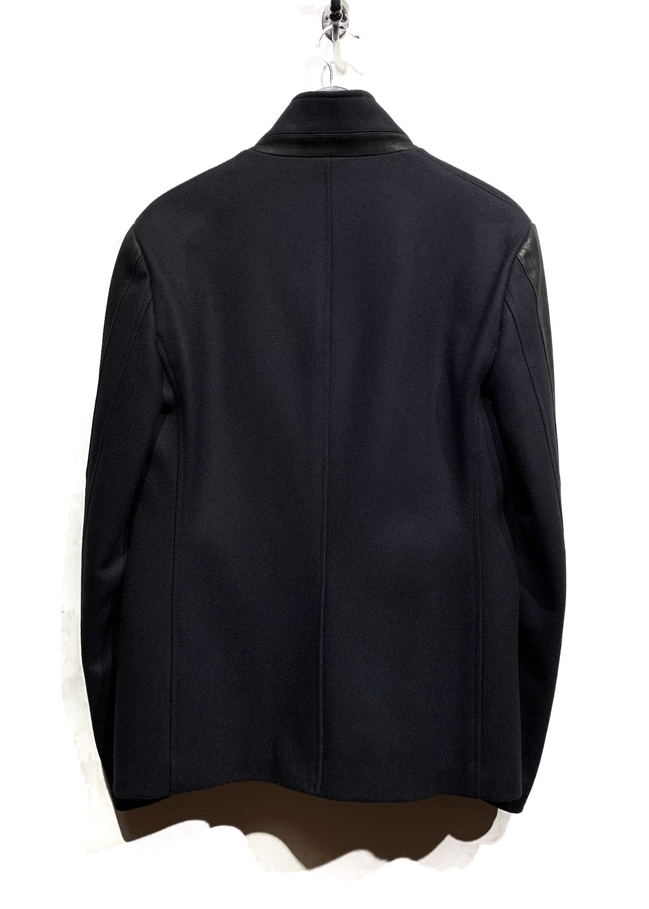 Wooyoungmi Wooyoungmi Navy Wool Blazer Jacket Black Leather Sleeves Size 38R - 2 Thumbnail