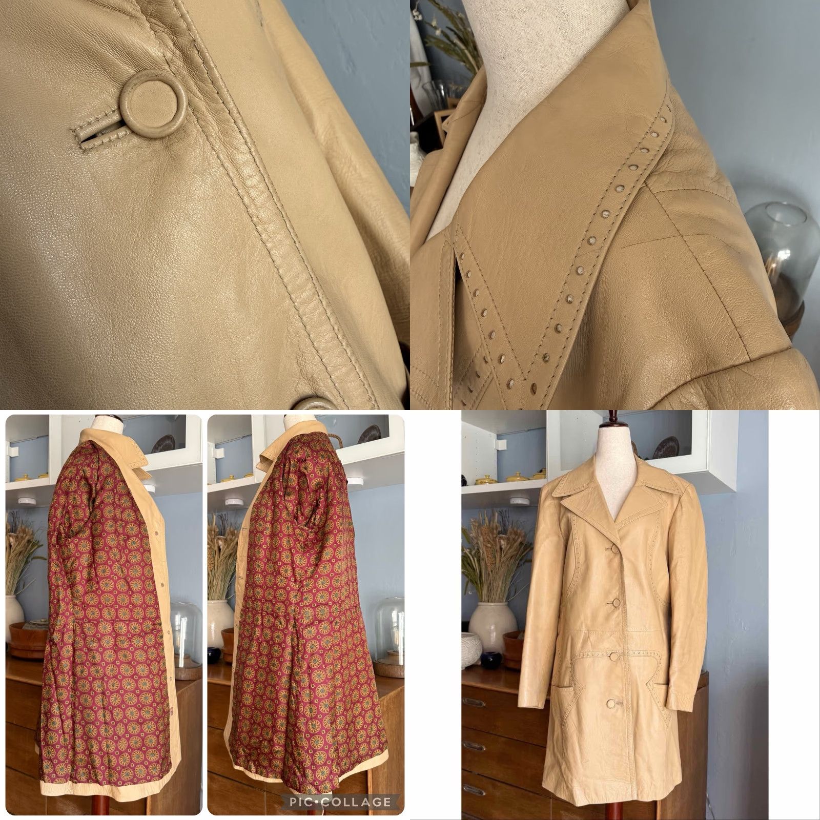Vintage VINTAGE Leda Spain Gropper Leather Coat Jacket Beig e Belted Trench 1970s M/L Coat Mens Womens Size M / US 6-8 / IT 42-44 - 8 Thumbnail