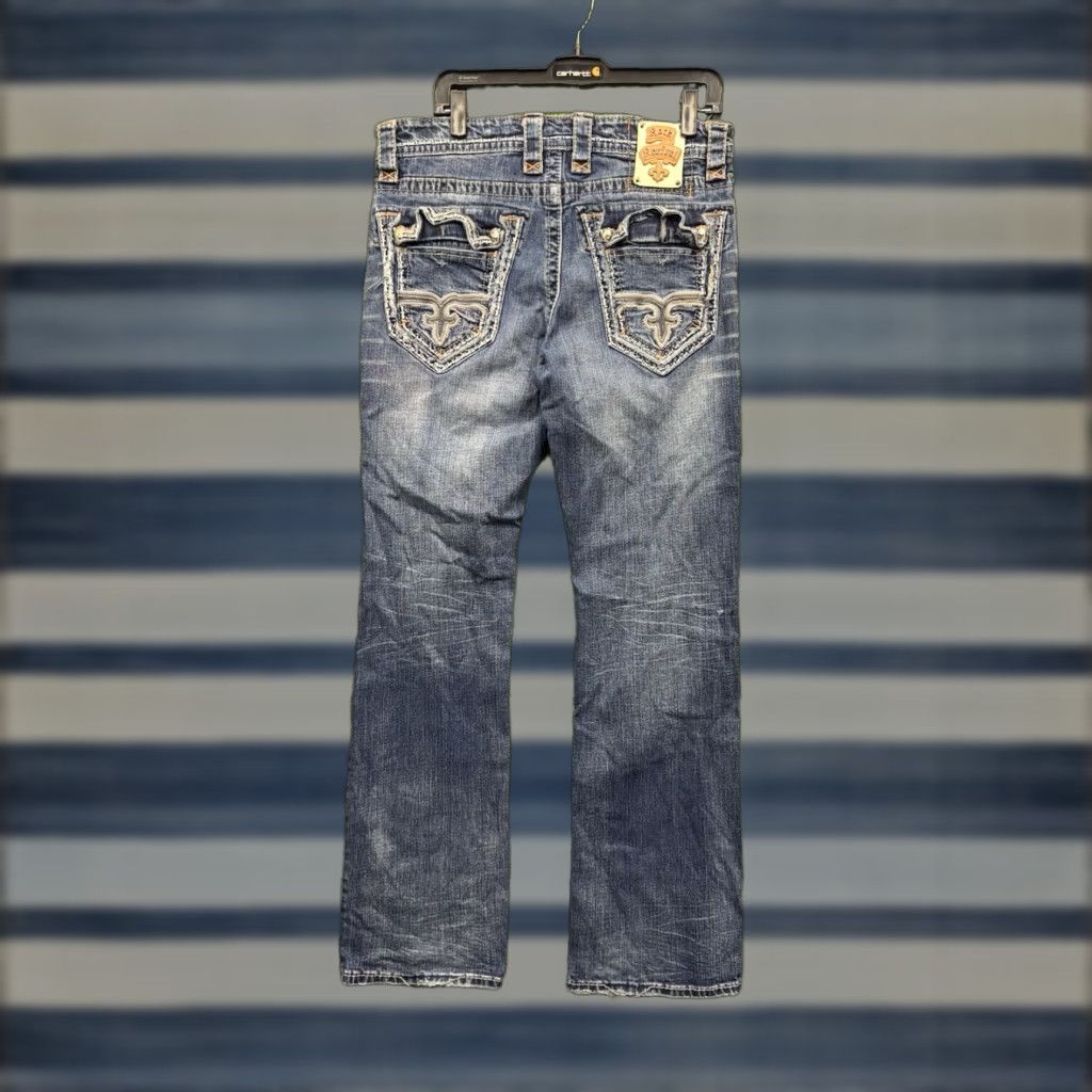 VINTAGE Rock Revival Jeans Mens 31 Matty Straight Blue Dark Wash Denim Casual Grunge y2k