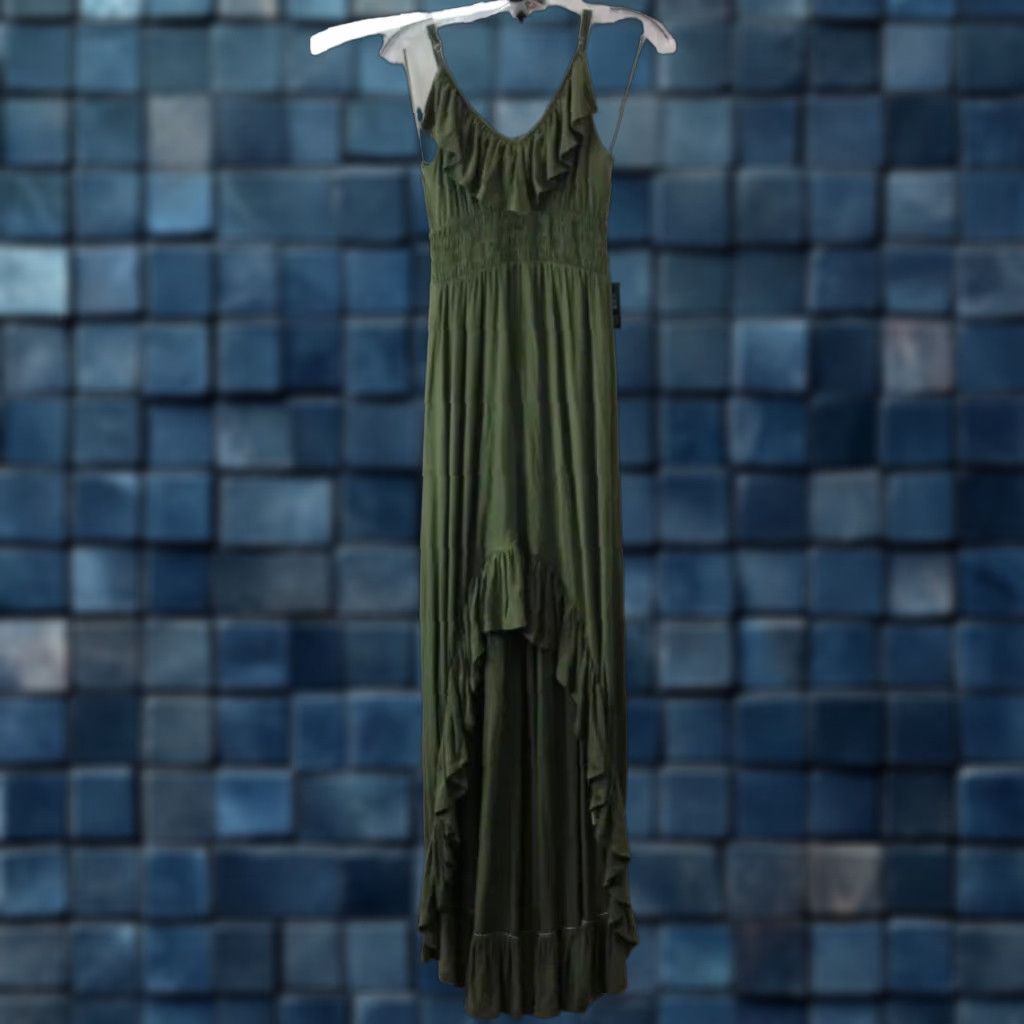 Express NEW NWT Women Express Olive Green Back Cutout Ruffle Trim High-Low Dress Size XS Size XS / US 0-2 / IT 36-38 - 1 Thumbnail