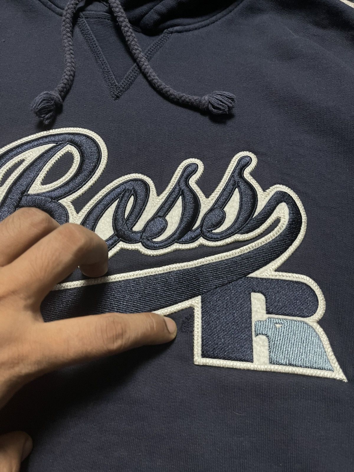 Russell Athletic 2000s RUSSELL ATHLETIC X HUGO BOSS SPELLOUT HOODIE Size US L / EU 52-54 / 3 - 6 Thumbnail