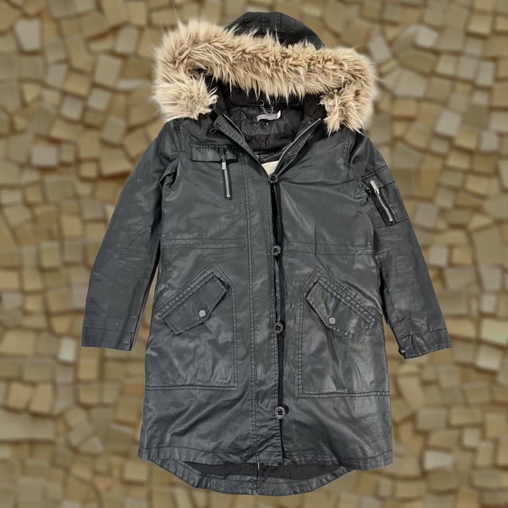 Vintage Mint Velvet Jacket Womens Black 10 UK Hooded Faux Full Cotton Parka Long Zip Pockets Wind-Resistant Size L / US 10 / IT 46 - 1 Thumbnail