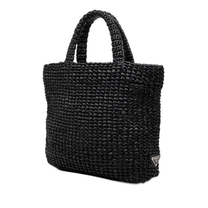 Prada Prada Viscose Crochet Triangle Logo Plate Tote Bag Black Size ONE SIZE - 2 Thumbnail
