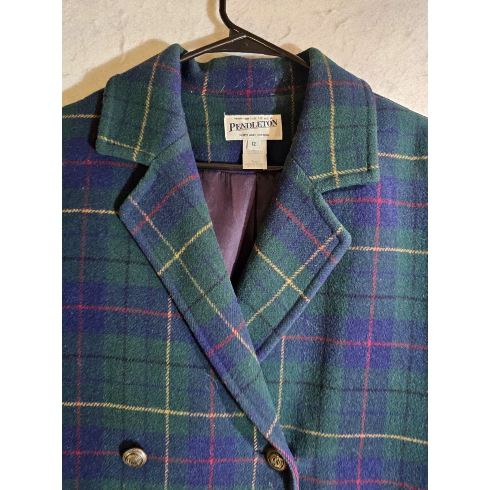 Pendleton VINTAGE Pendleton Jacket Wool Plaid Double Breasted Size 12 Women's Blue Green 90s Classic Size XL / US 12-14 / IT 48-50 - 3 Thumbnail