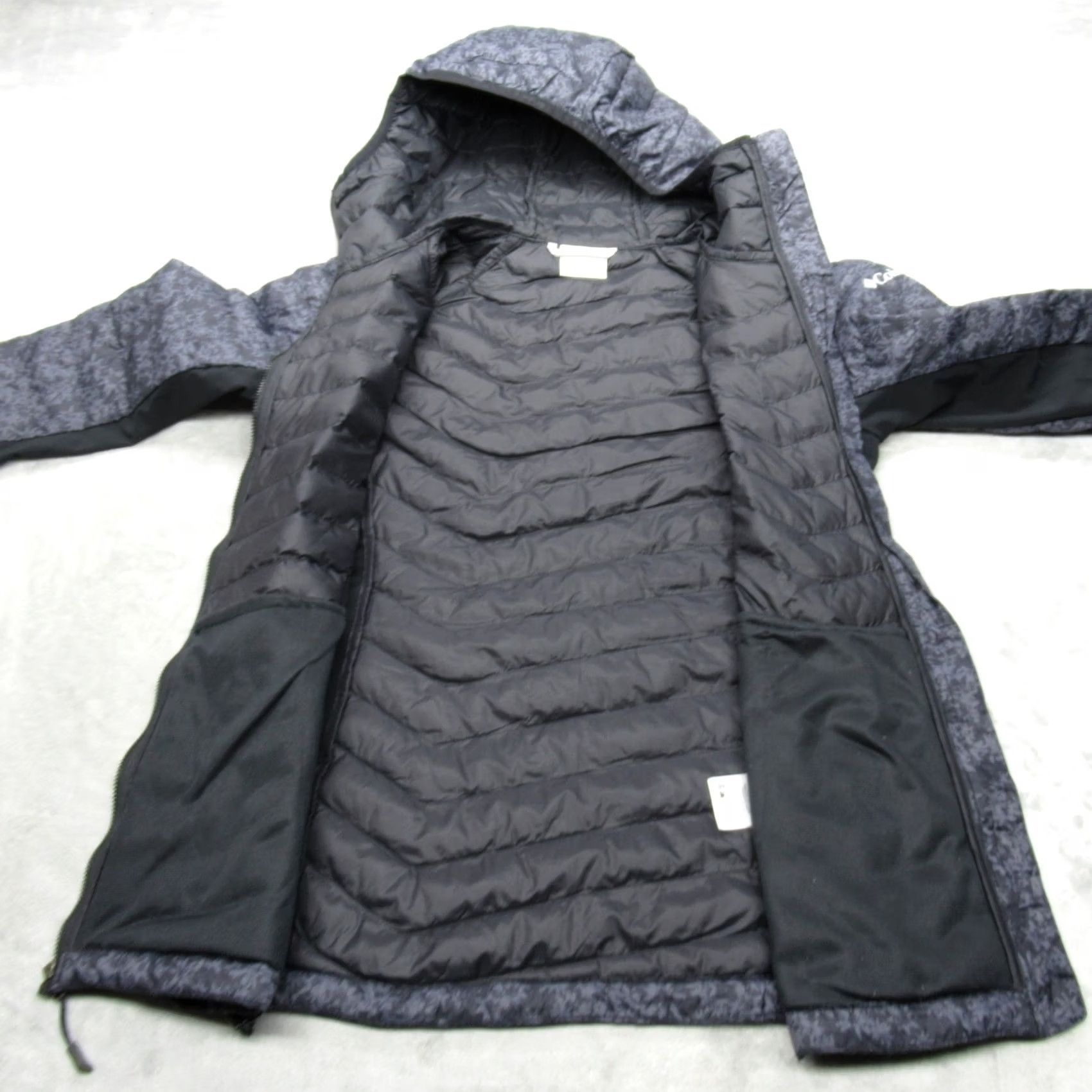 Vintage Columbia Jacket Women Medium Dark Blue Floral Hooded Lightweight Puffer Hybrid Size M / US 6-8 / IT 42-44 - 3 Thumbnail