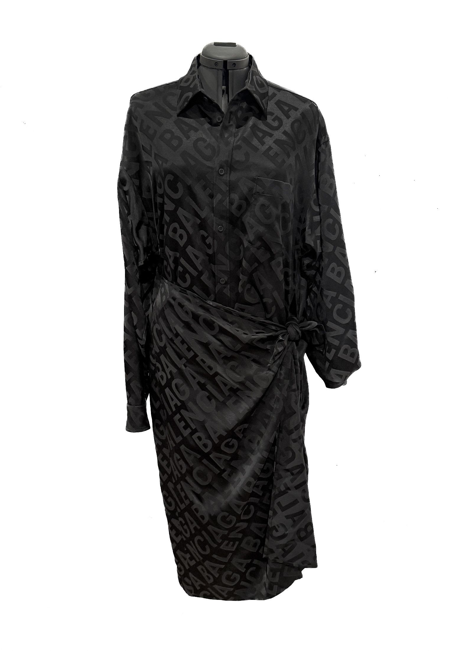 Balenciaga Balenciaga 2021 Black All-over Logo Wrap Shirt Dress Size XS / US 0-2 / IT 36-38 - 1 Thumbnail
