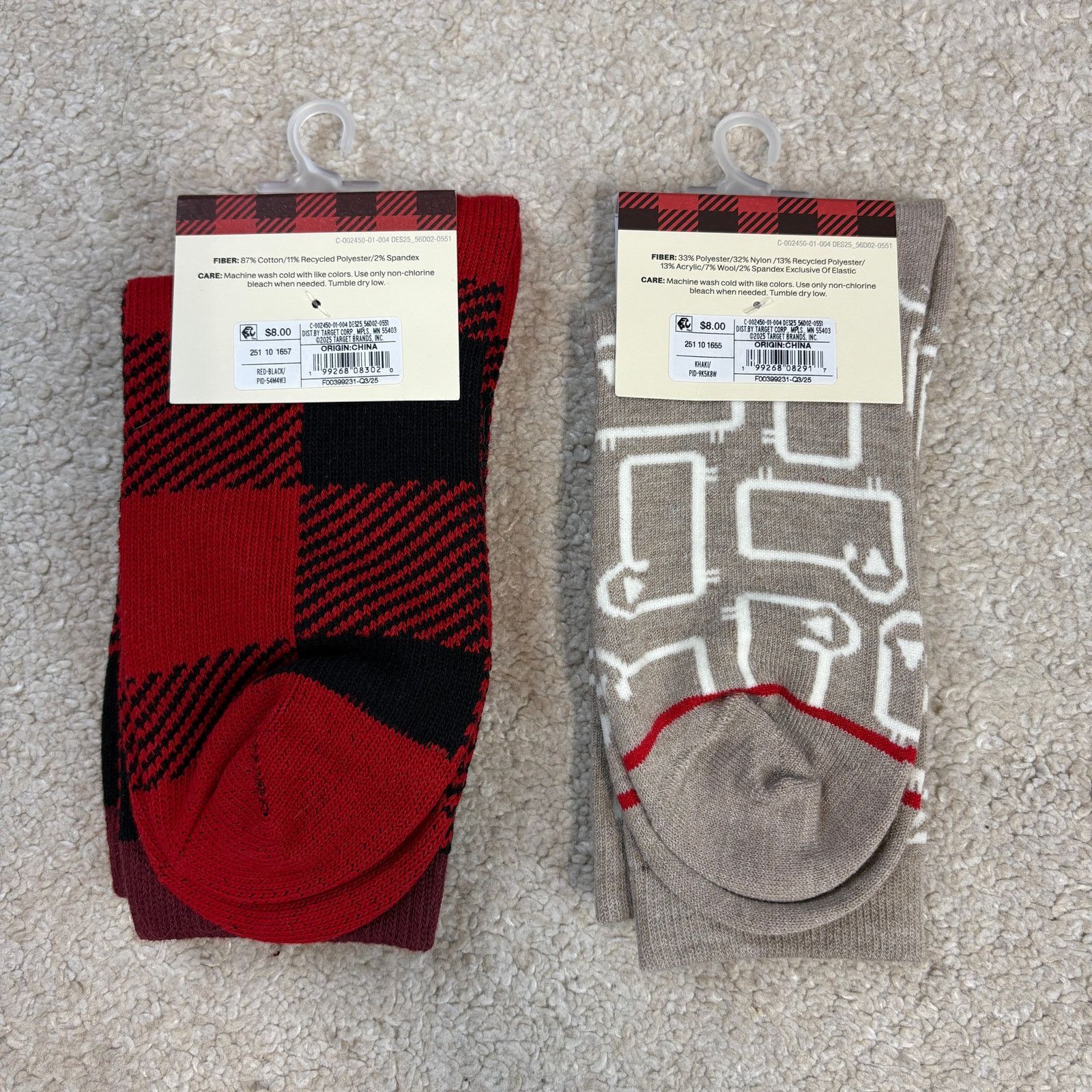 Woolrich Woolen Mills Woolrich x Target 2 Crew Socks Buffalo Check Khaki Sheep S/M Size ONE SIZE - 2 Thumbnail