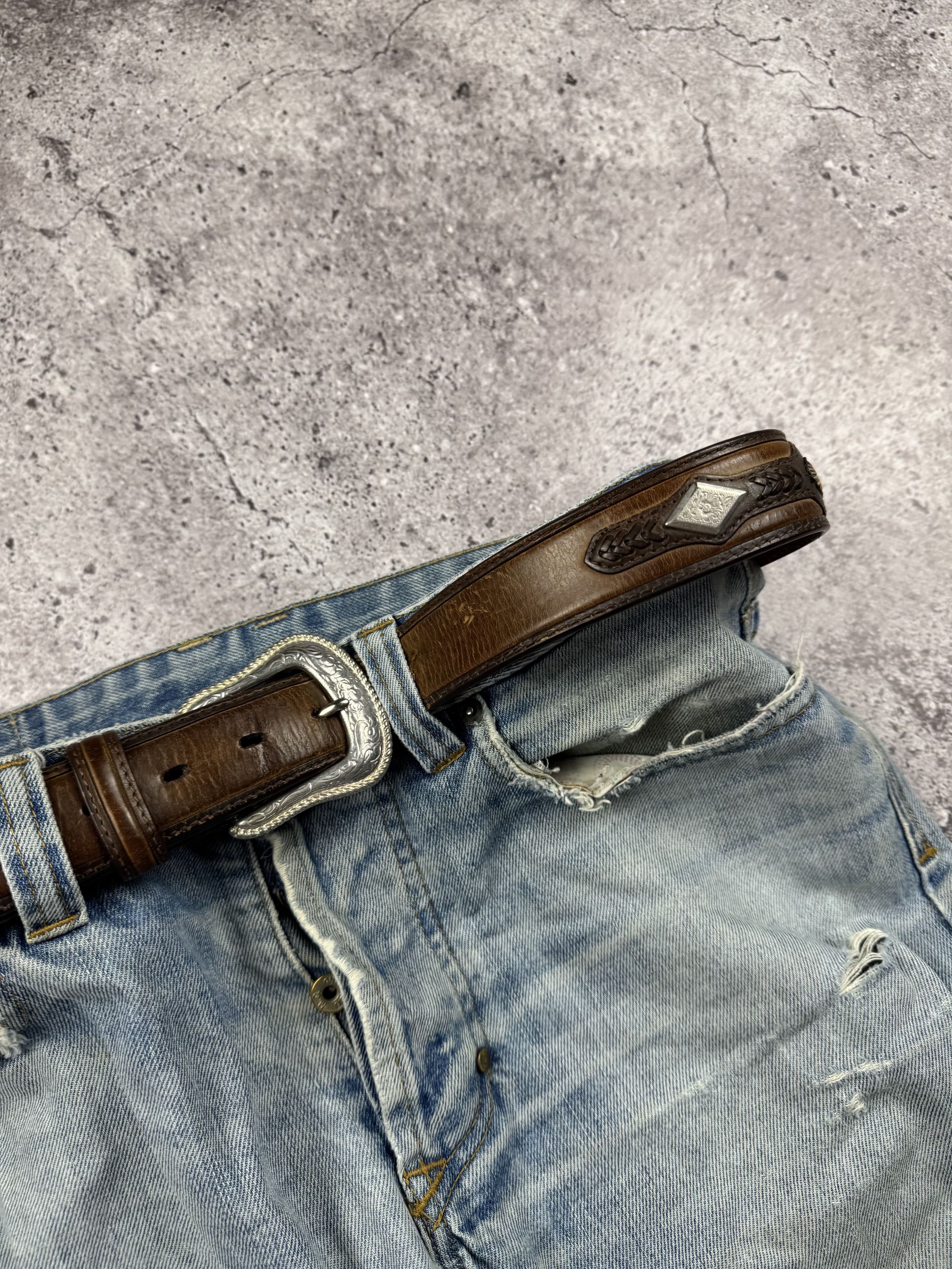 Cowboy Equipment Y2K Metal Bull Buckle Glamour Cowboy Leather Belt Size ONE SIZE - 2 Thumbnail