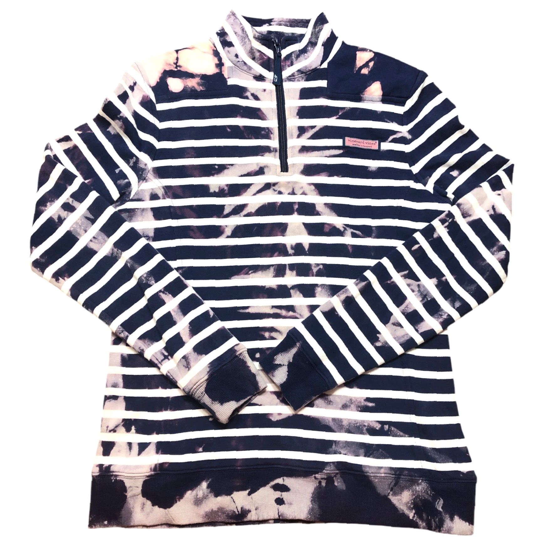 Vineyard Vines Vineyard Vines Womens 1/4 Zip L/S XS Striped Tie Dye Acid Wash Sweatshirt Blue Size XS / US 0-2 / IT 36-38 - 2 Thumbnail