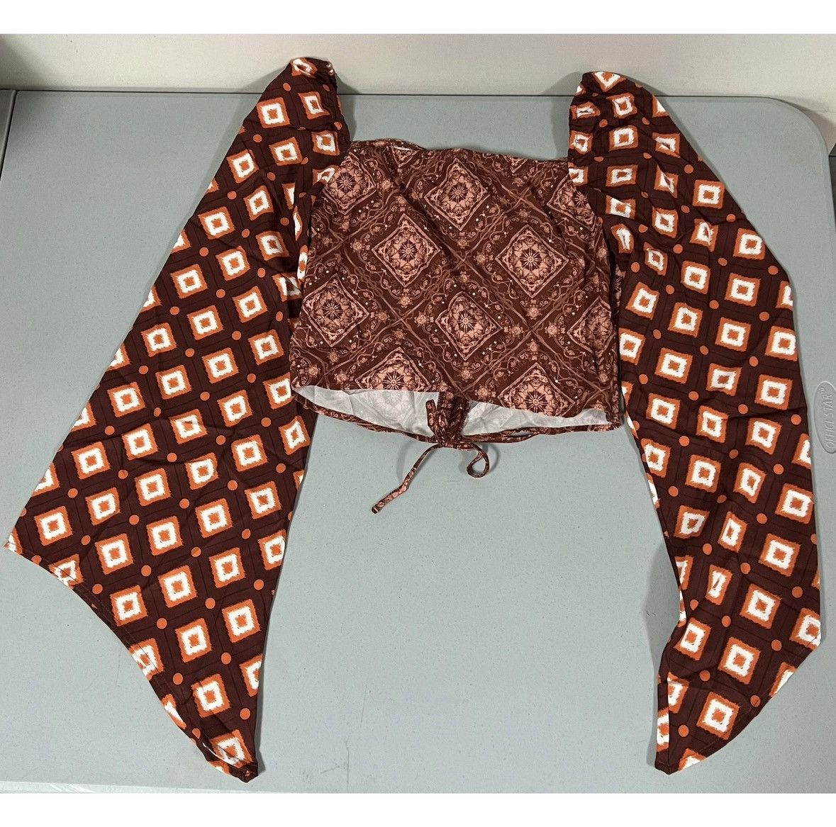 Vintage Brown Geometric Boho Long Sleeve Shirt Top Blouse Size S 🤎🧡✨ Size S / US 4 / IT 40 - 4 Thumbnail