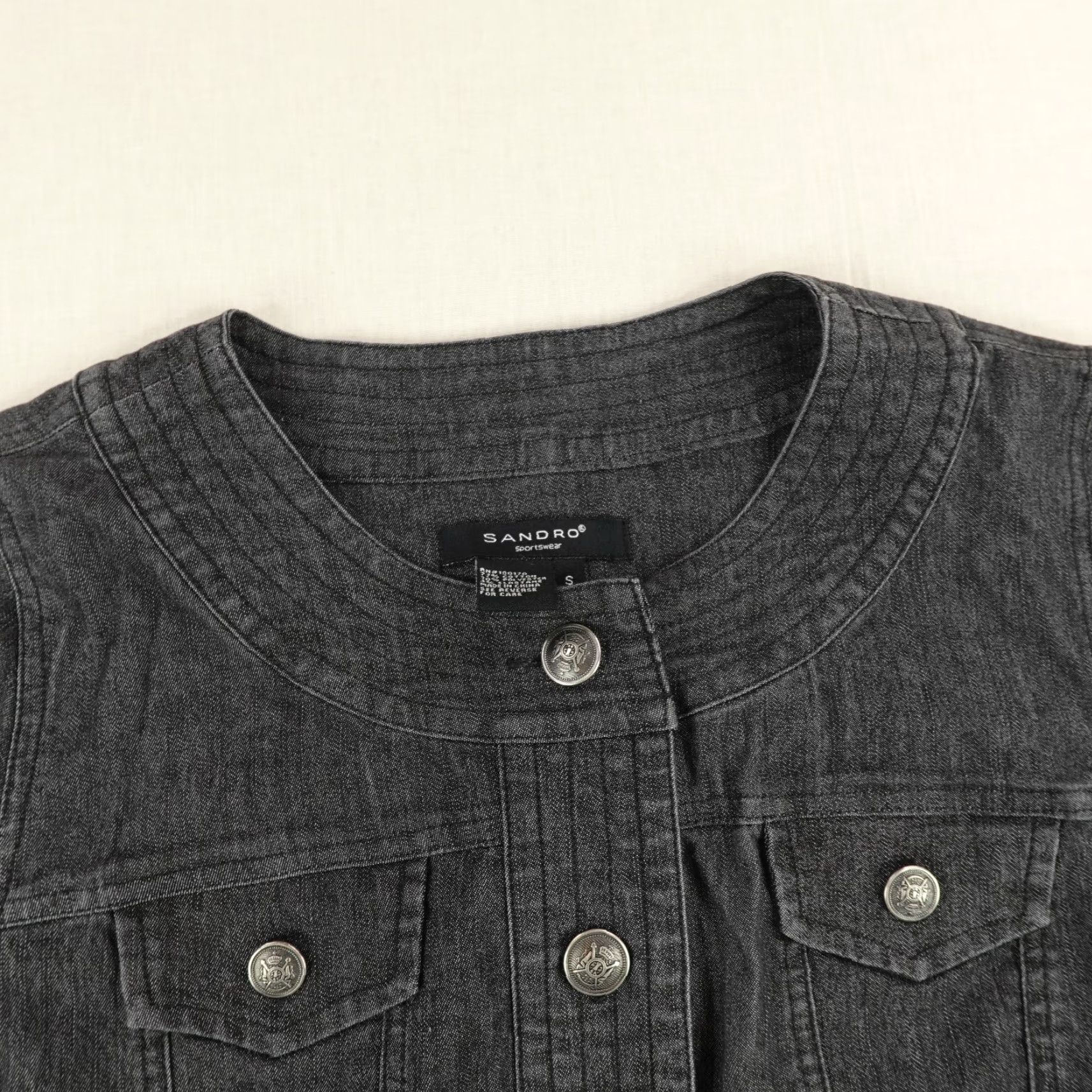 Sandro Sandro Women's Jacket Small Black Chambray Cotton Blend Casual Outdoor Lightweigh Buttons Pockets Size S / US 4 / IT 40 - 2 Thumbnail