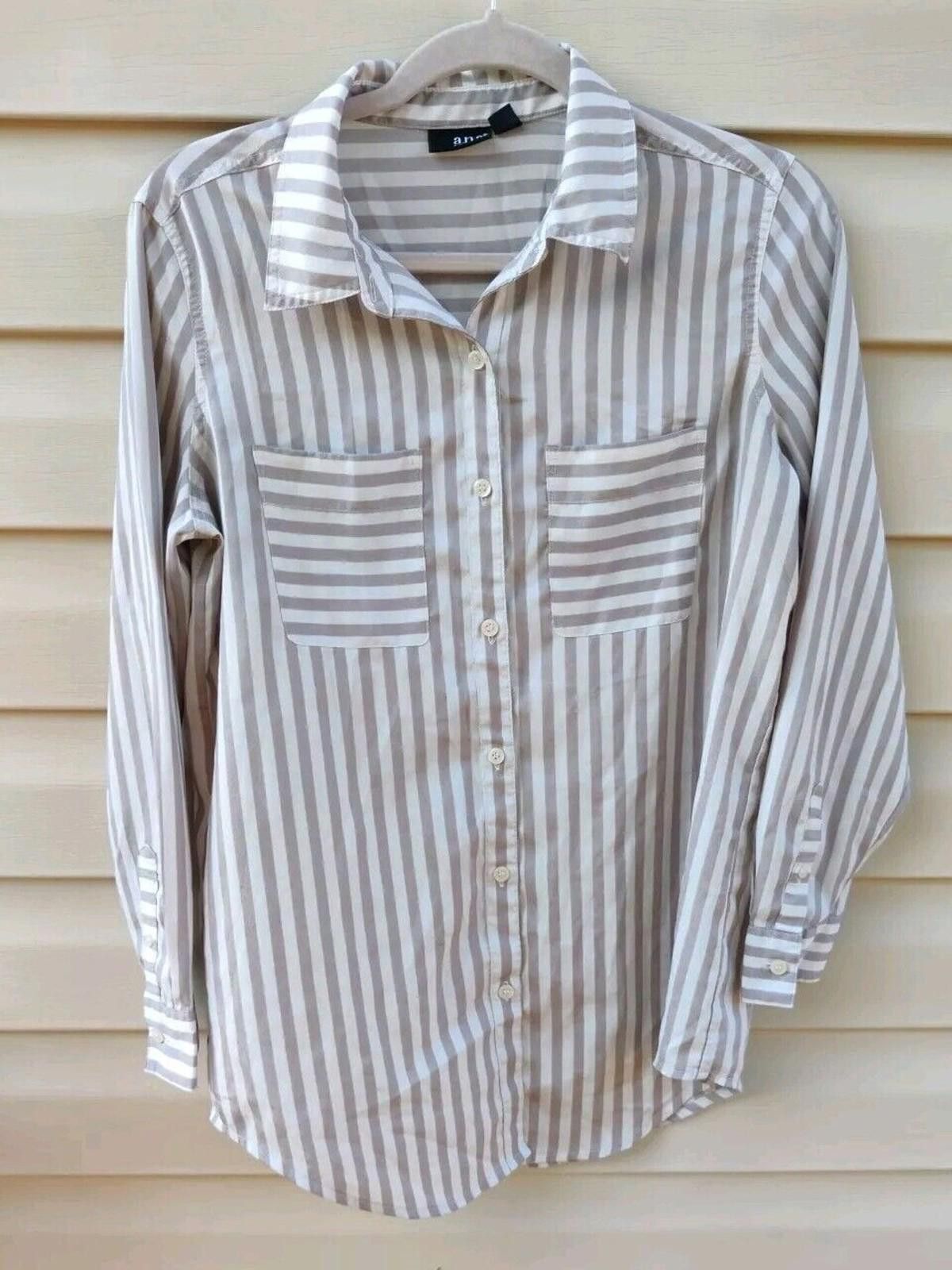 Analog A.N.A. Womens Blouse Size S White Stripe Long Sleeve Button Size S / US 4 / IT 40 - 2 Thumbnail