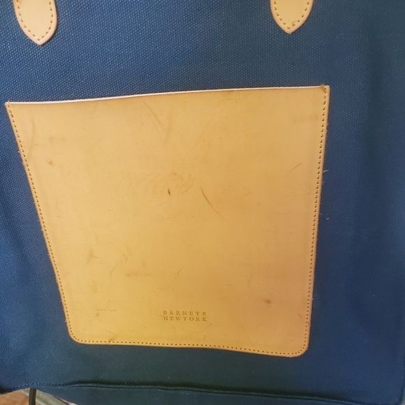 Barneys New York Barneys New York + Canvas Blue & Leather Handled Tote with P Size ONE SIZE - 3 Thumbnail