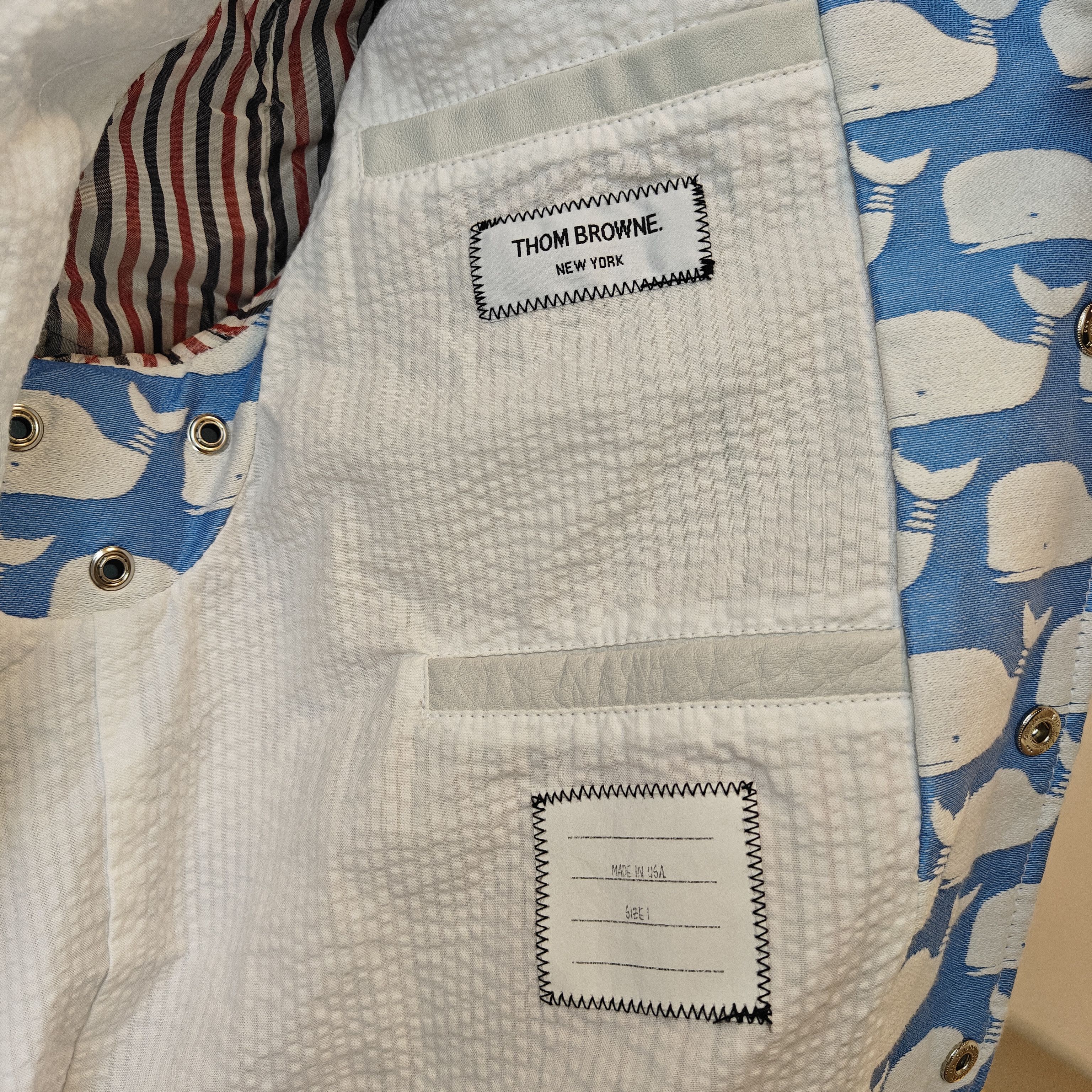 Thom Browne Archive Whale Leather Varsity Jacket (Made In USA) Size US S / EU 44-46 / 1 - 20 Thumbnail