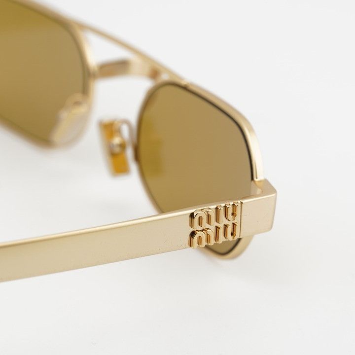 Miu Miu Miu Miu MUB52S 22M10Y Sunglasses Gold Rectangle Frame, Brown Size ONE SIZE - 6 Thumbnail