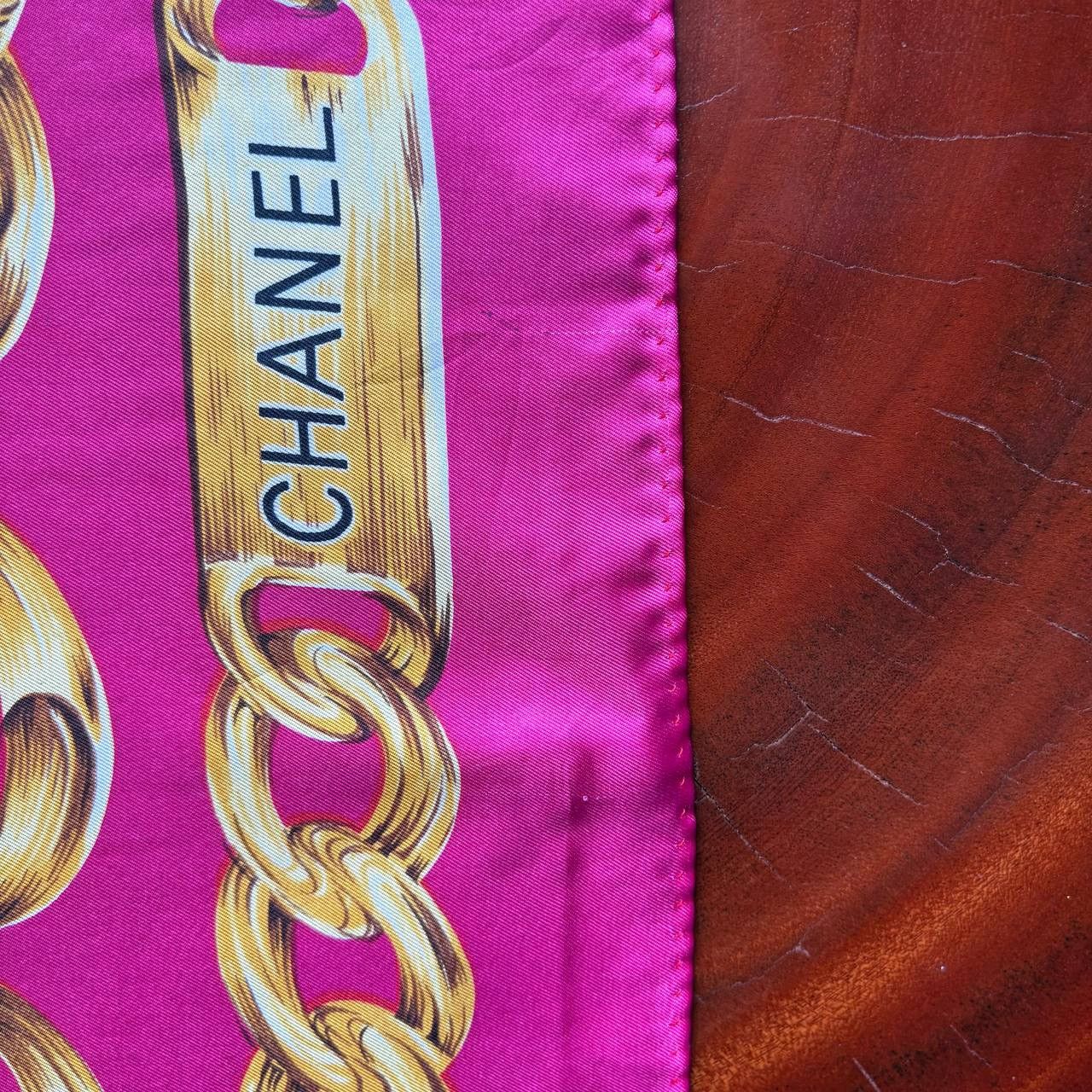 Chanel Vintage Chanel Pink Silk Scarf Gold Chain Link Pattern Size ONE SIZE - 10 Thumbnail