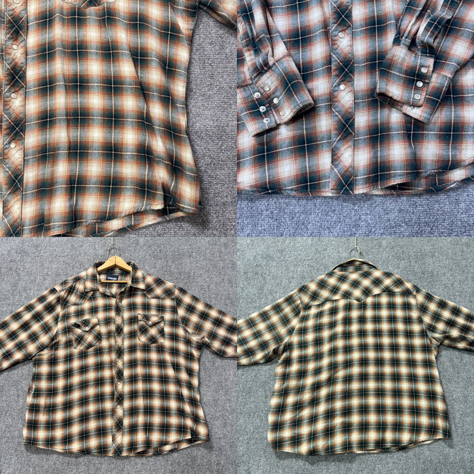 Wrangler Wrangler Flannel Shirt Men 2XL Plaid 100% Cotton Western Pearl Snap Multicolor Big & Tall Mens Size 48R - 8 Thumbnail