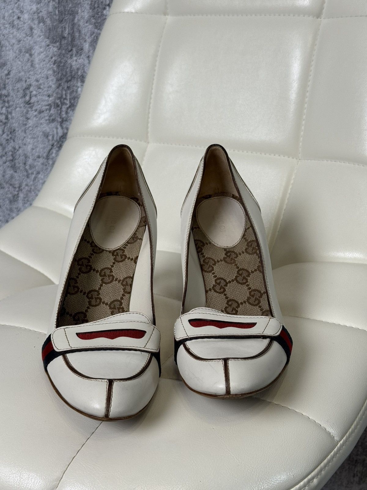 Gucci Gucci Leather Lifford Penny Loafer Pumps Web Stripe Heels Size US 9.5 / IT 39.5 - 14 Thumbnail
