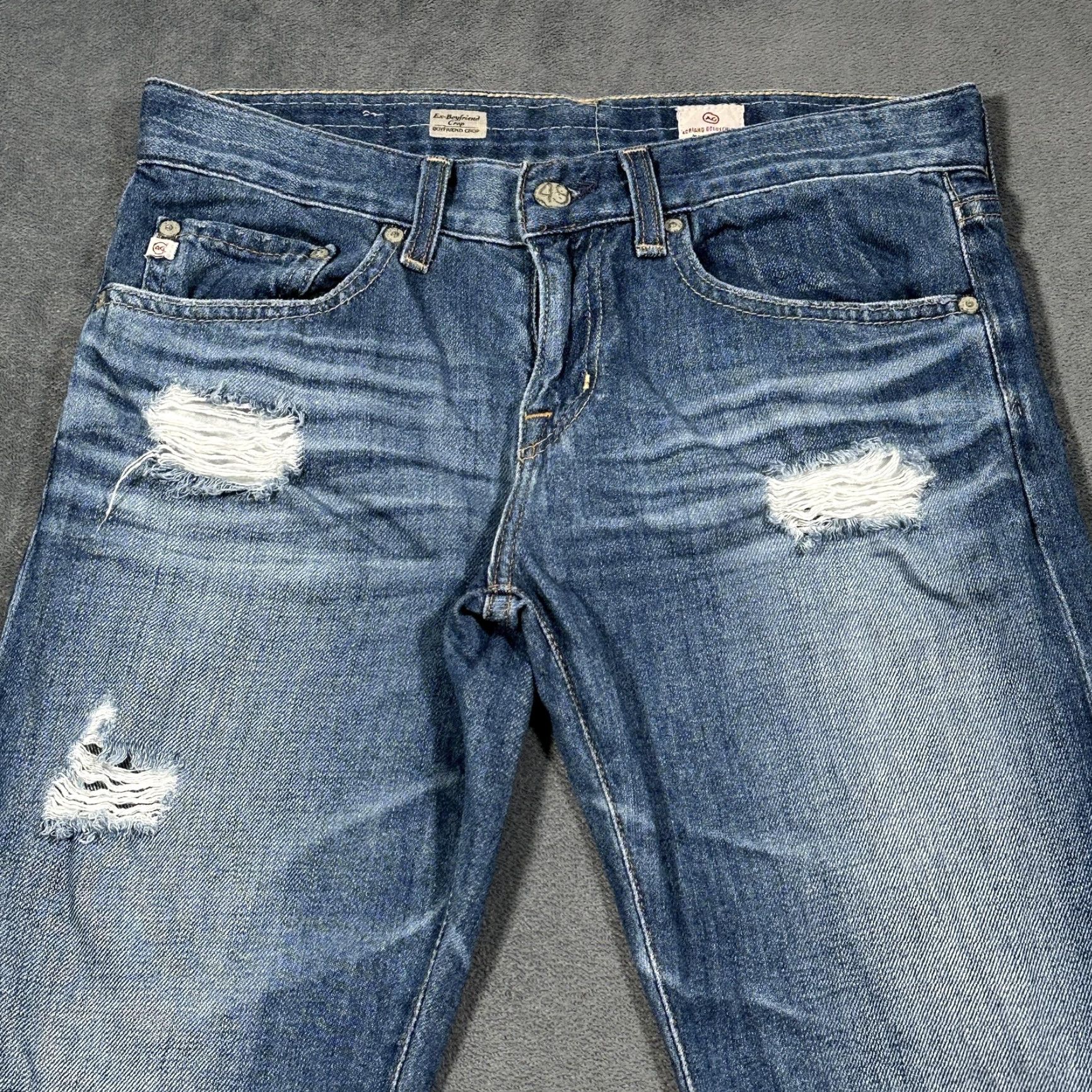 Vintage VINTAGE AG Adriano Goldschmied Jeans Women’s Boyfriend Crop 25 Blue Distressed Denim USA Size 42" / US 20 - 2 Thumbnail