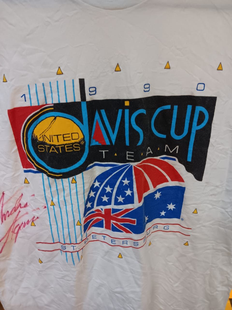 Signatures VINTAGE DAVIS CUP 1990 TENNIS ANDRE AGASSI SIGNED T-SHIRT Size US M / EU 48-50 / 2 - 1 Thumbnail
