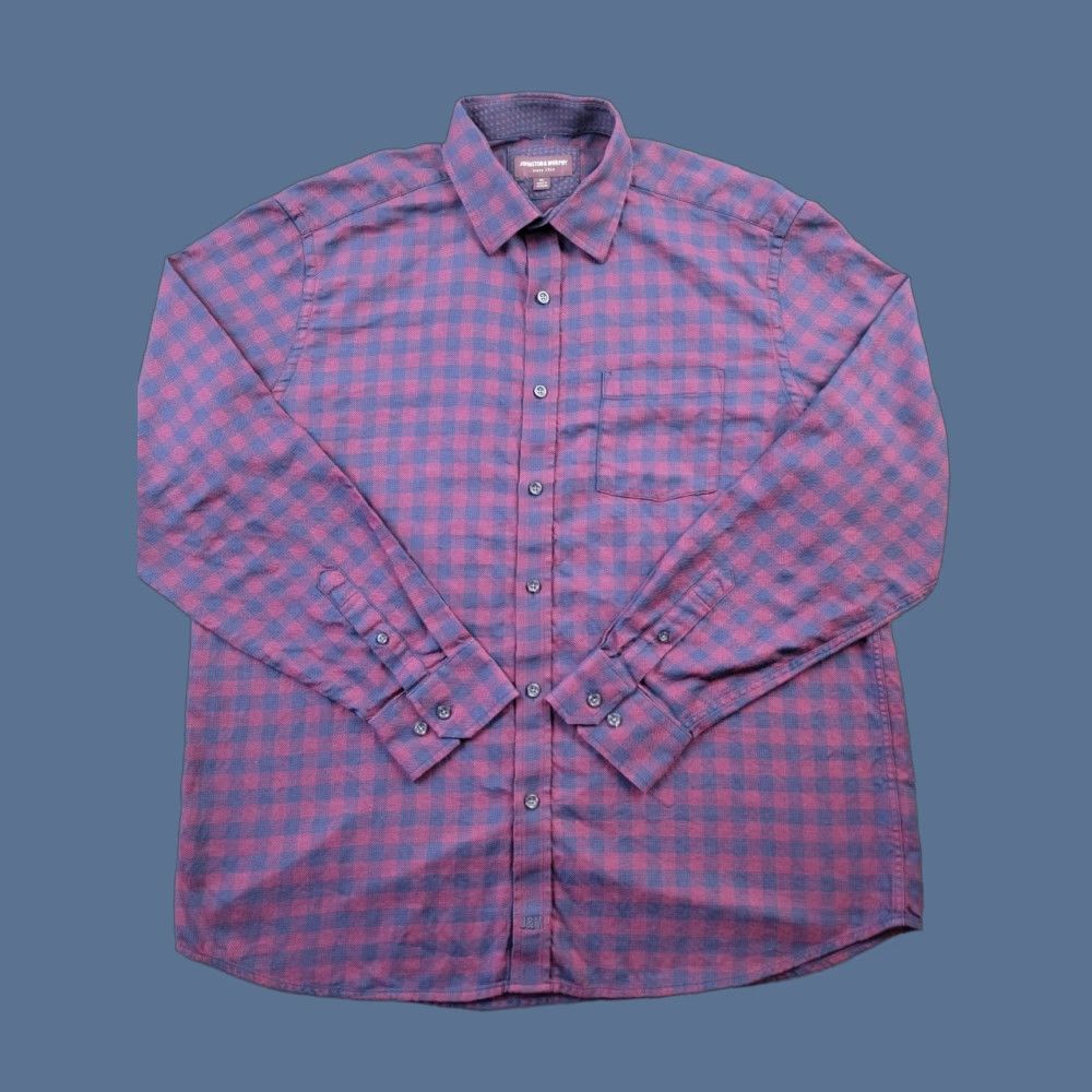 Johnston & Murphy Johnston & Murphy Shirt Mens XL Blue Red Plaid Button-Down Classic Woven Cotton Button-Up Size US XL / EU 56 / 4 - 1 Thumbnail
