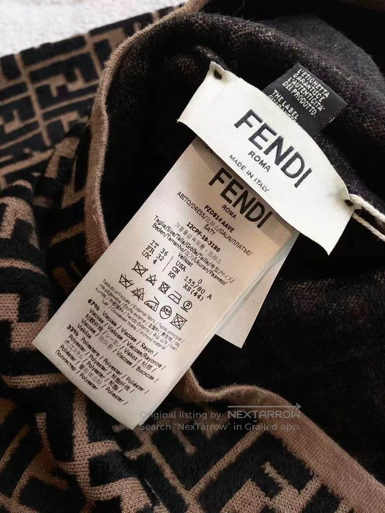 Fendi Fendi Viscose Fiber All-Over Print Knit Dress with Off-Sho Size XXS / US 00 / IT 34 - 6 Thumbnail