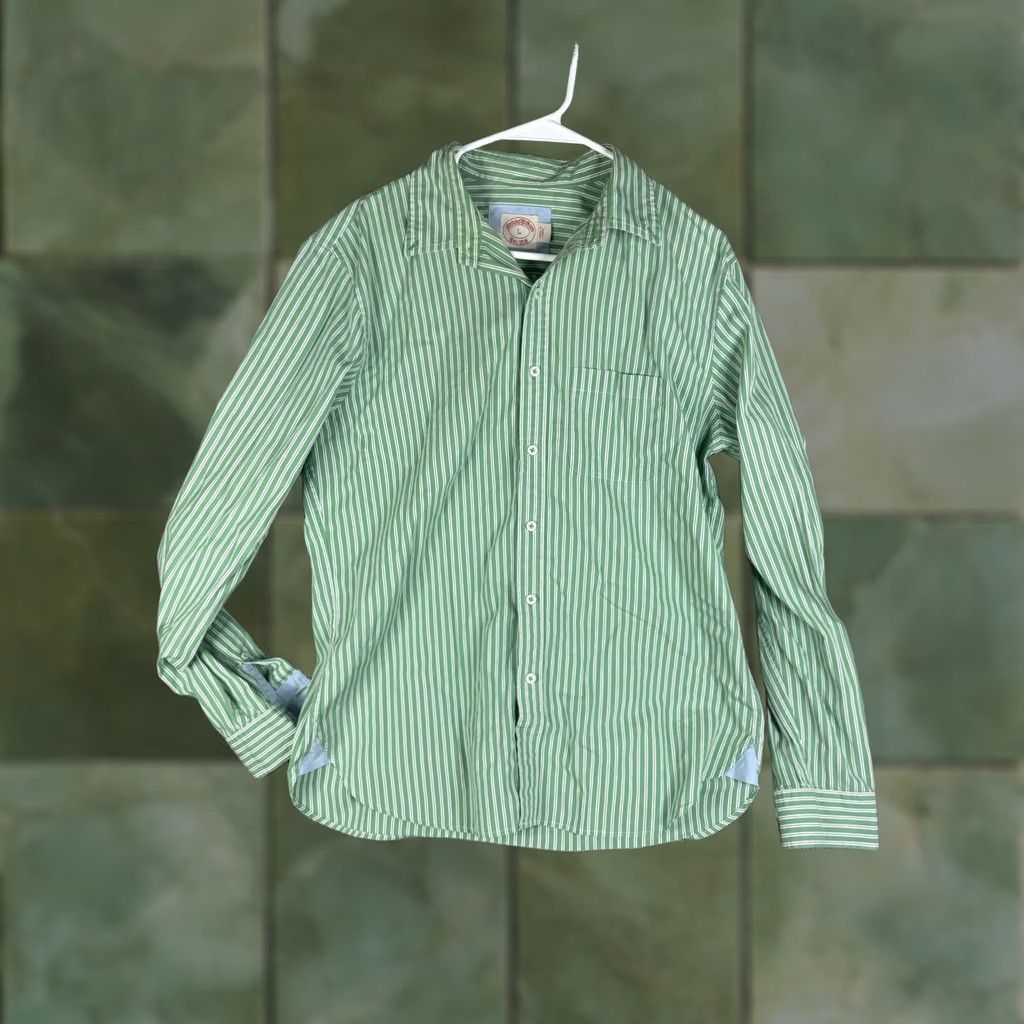 Brooks Brothers Brooks Brothers Shirt Mens Large Green White Stripe Button Front Casual Cotton Size US L / EU 52-54 / 3 - 1 Thumbnail