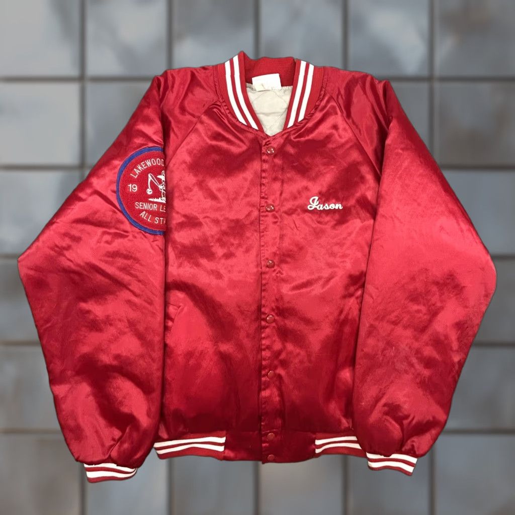Vintage VINTAGE Hartwell Jacket Mens Medium Red Satin Baseball 90s 1992 MLB Lakewood Village Little League Embroidered Logo Pockets Snap Front Size US M / EU 48-50 / 2 - 1 Thumbnail