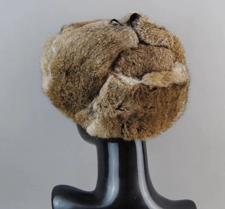 Other Warm Natural Rabbit Fur Bomber Hat With Earflaps Size ONE SIZE - 4 Thumbnail