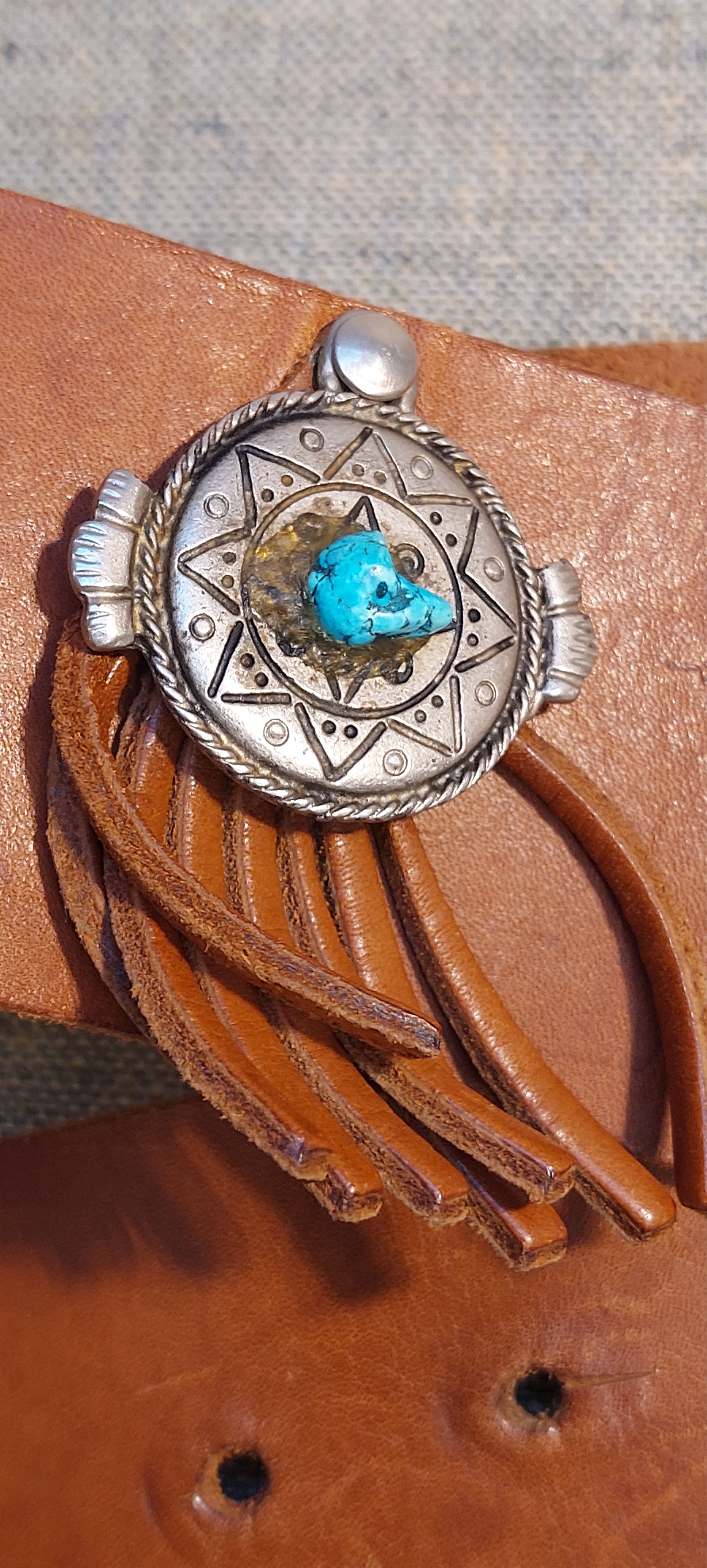 Vintage Vintage Western Leather Belt w/ Turquoise Conchos Size ONE SIZE - 9 Thumbnail