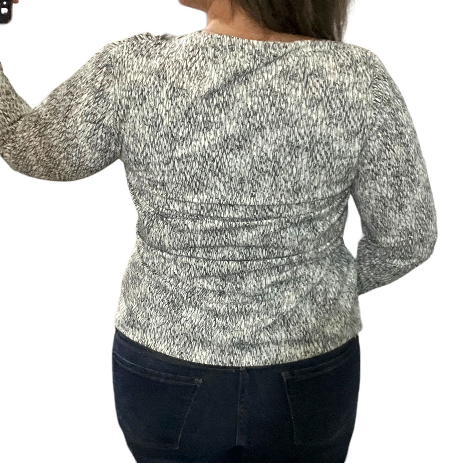 Worthington Scribble Geometric Asymmetric Ruched Neck Long Sleeve Blouse Size L / US 10 / IT 46 - 9 Thumbnail