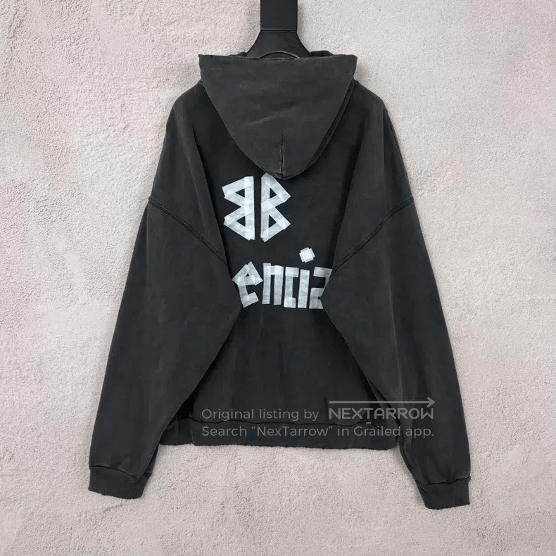 Balenciaga Balenciaga Gray tape water-washed hoodie Size US M / EU 48-50 / 2 - 2 Thumbnail