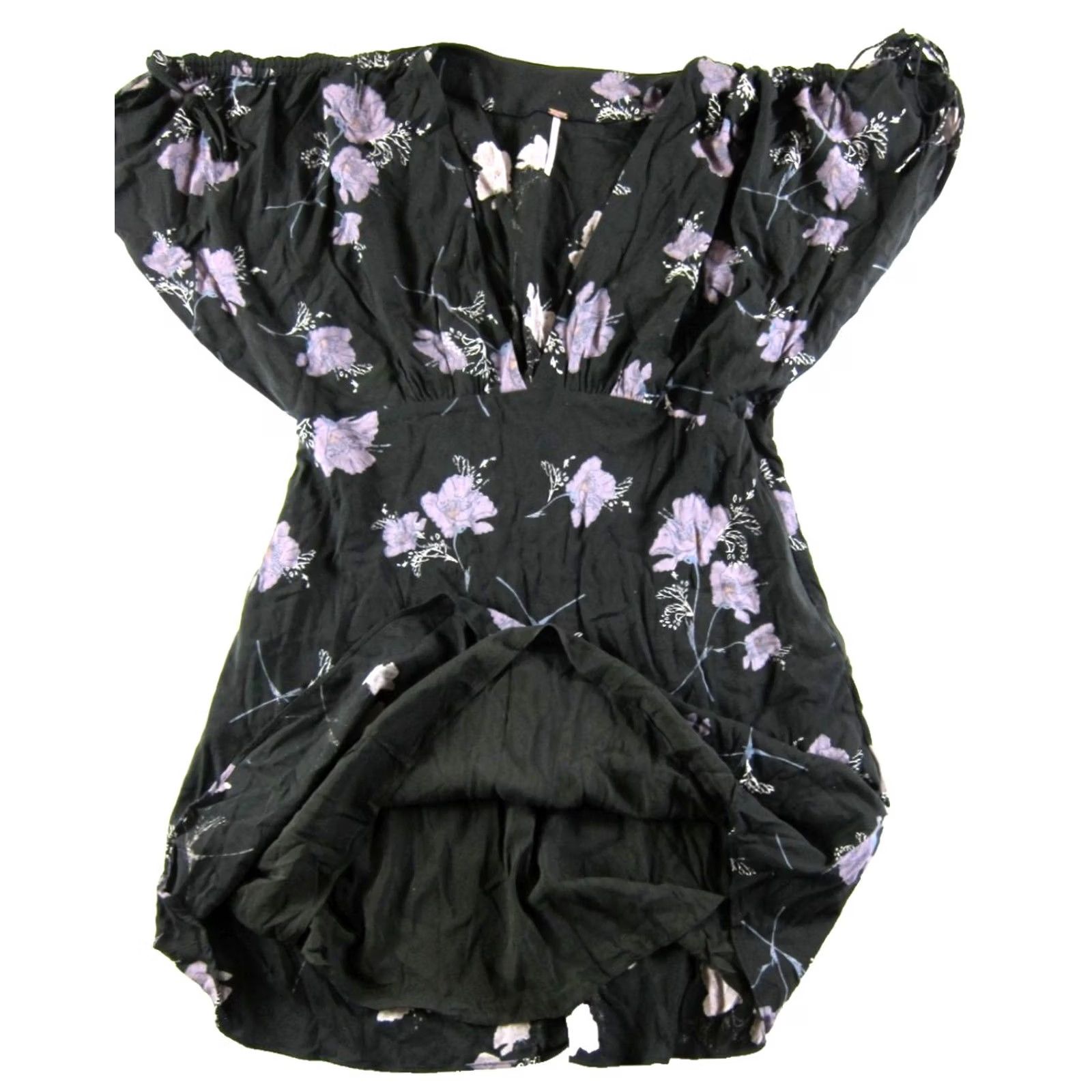 Free People Free People Rayon Black Blue Purple V-Neck Short Sleeve Pocket Smock Dress 12 Size 34" / US 12 / IT 48 - 5 Thumbnail