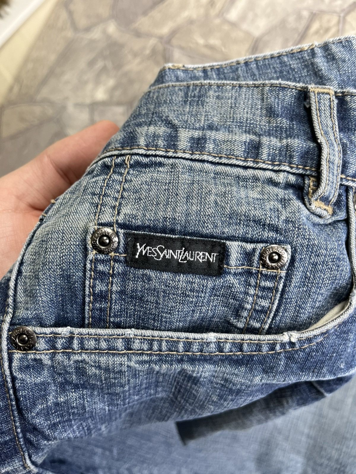Vintage Vintage Yves Saint Lauren Big Logo Distressed Jeans YSL Size US 34 / EU 50 - 11 Thumbnail