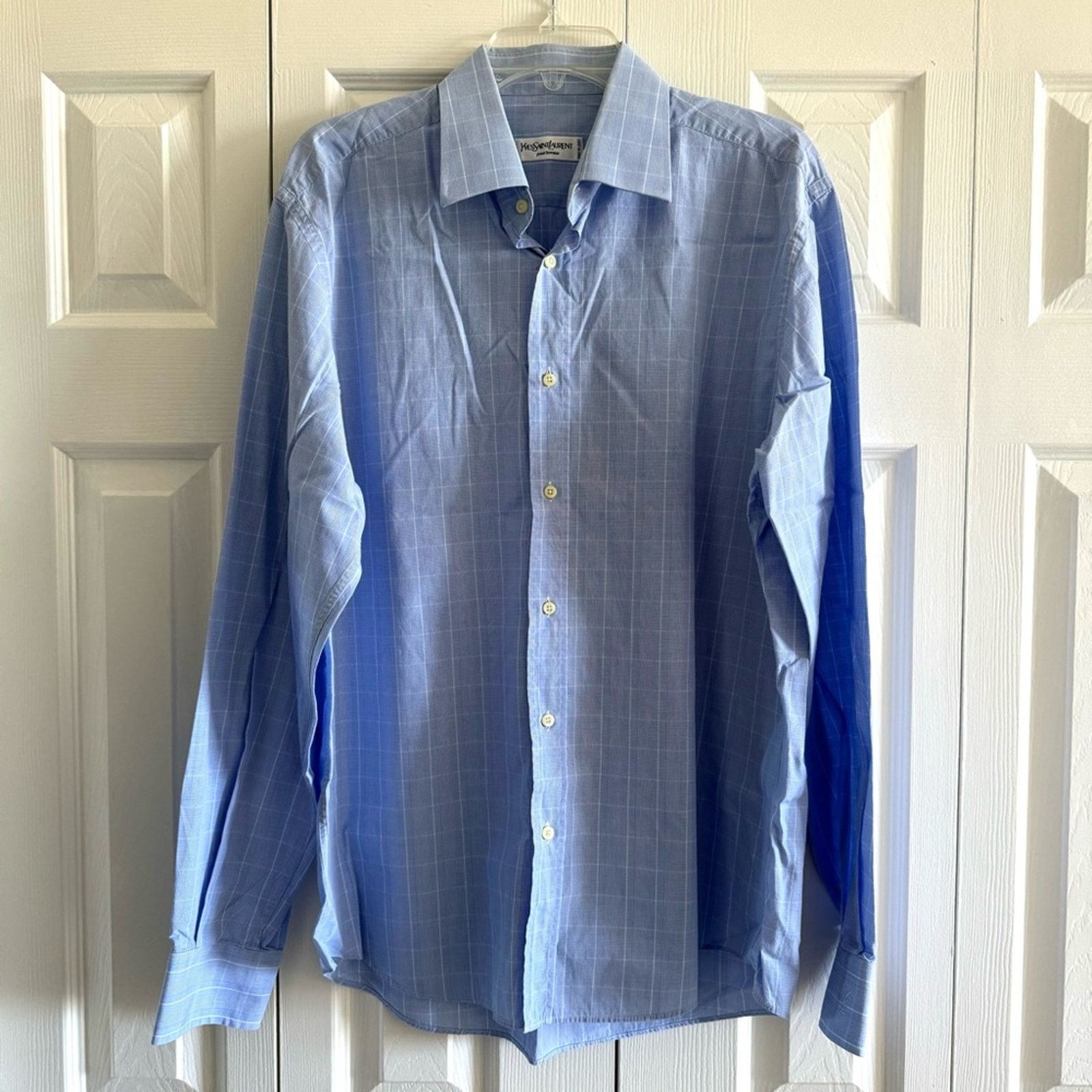 Yves Saint Laurent Yves Saint Laurent Long Sleeve Shirt, Blue, Size 17 1/2, 44 Size US XL / EU 56 / 4 - 1 Thumbnail