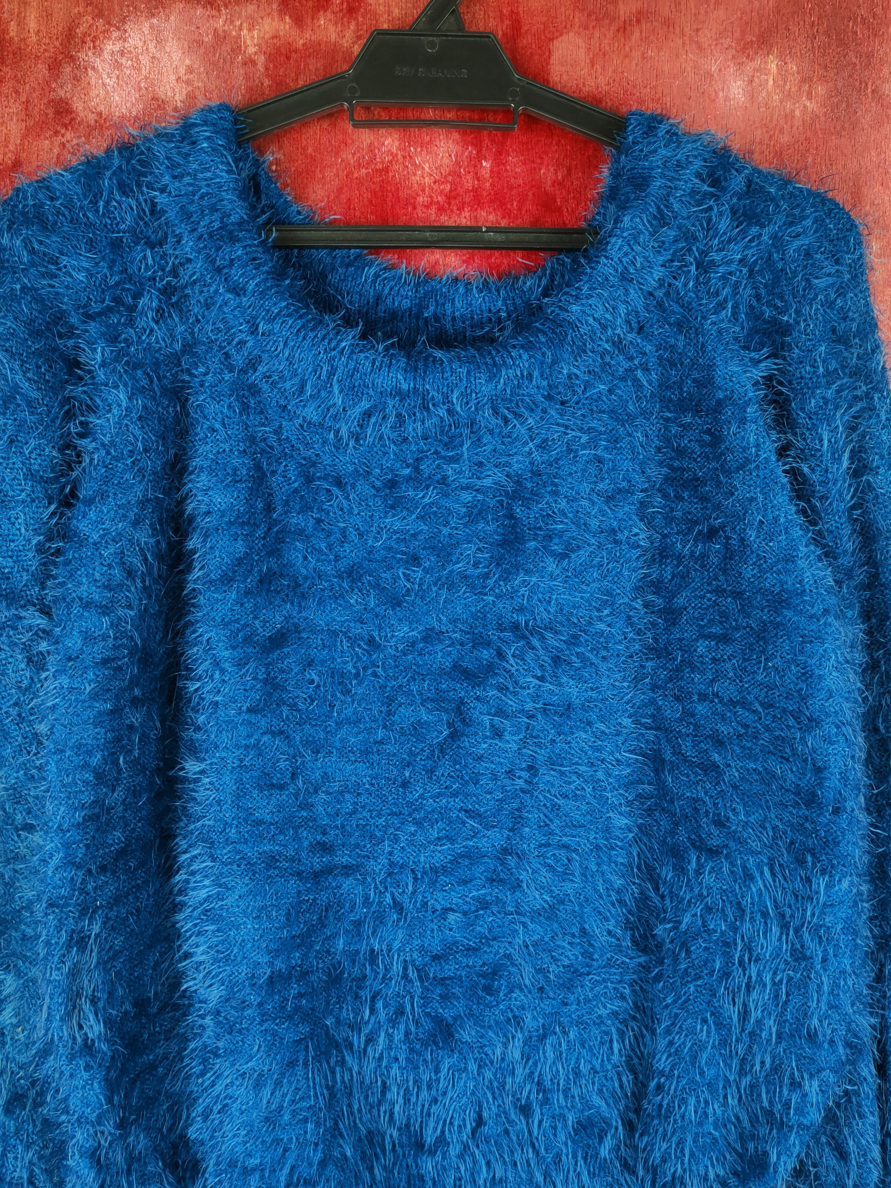 Homespun Knitwear Evris Blue Shag Shaggy Fur Mohair Knitwear #S1953 Size S / US 4 / IT 40 - 2 Thumbnail