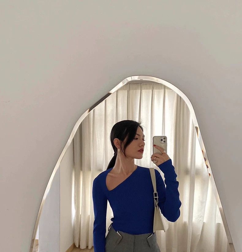 Helmut Lang HELMUT LANG Blue and white irregular collar knit sweater Size M / US 6-8 / IT 42-44 - 4 Thumbnail