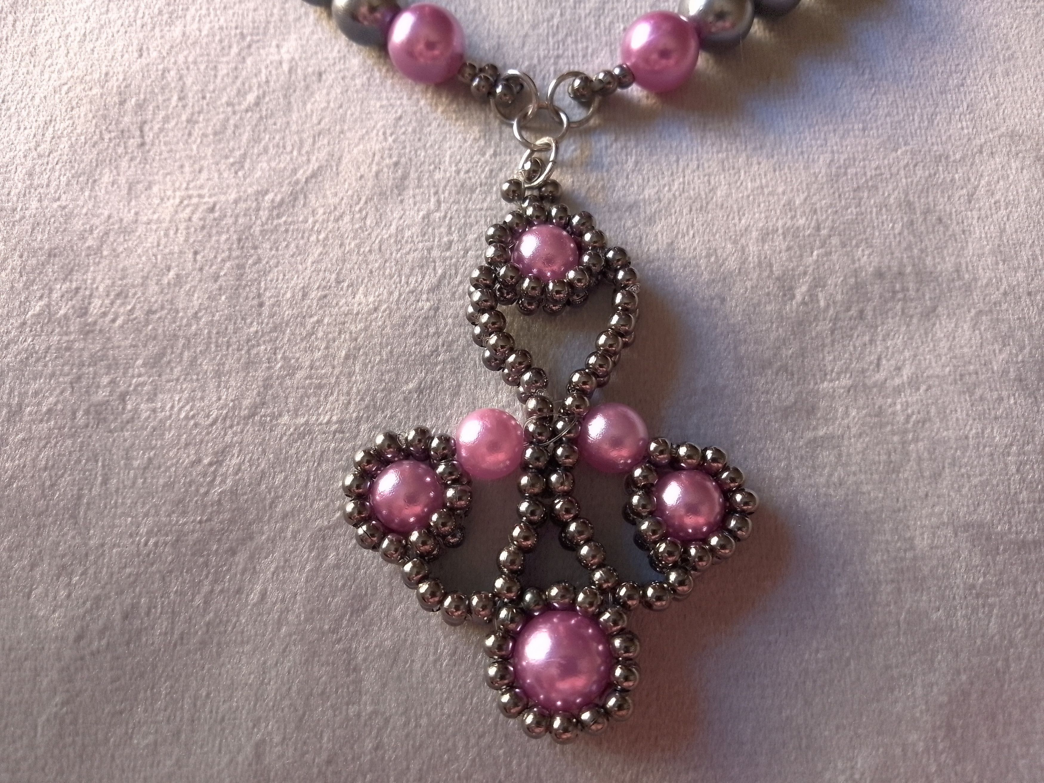Handmade Necklace Gray Pink Pearls Antique Middle Age Style Pendant Size ONE SIZE - 3 Thumbnail