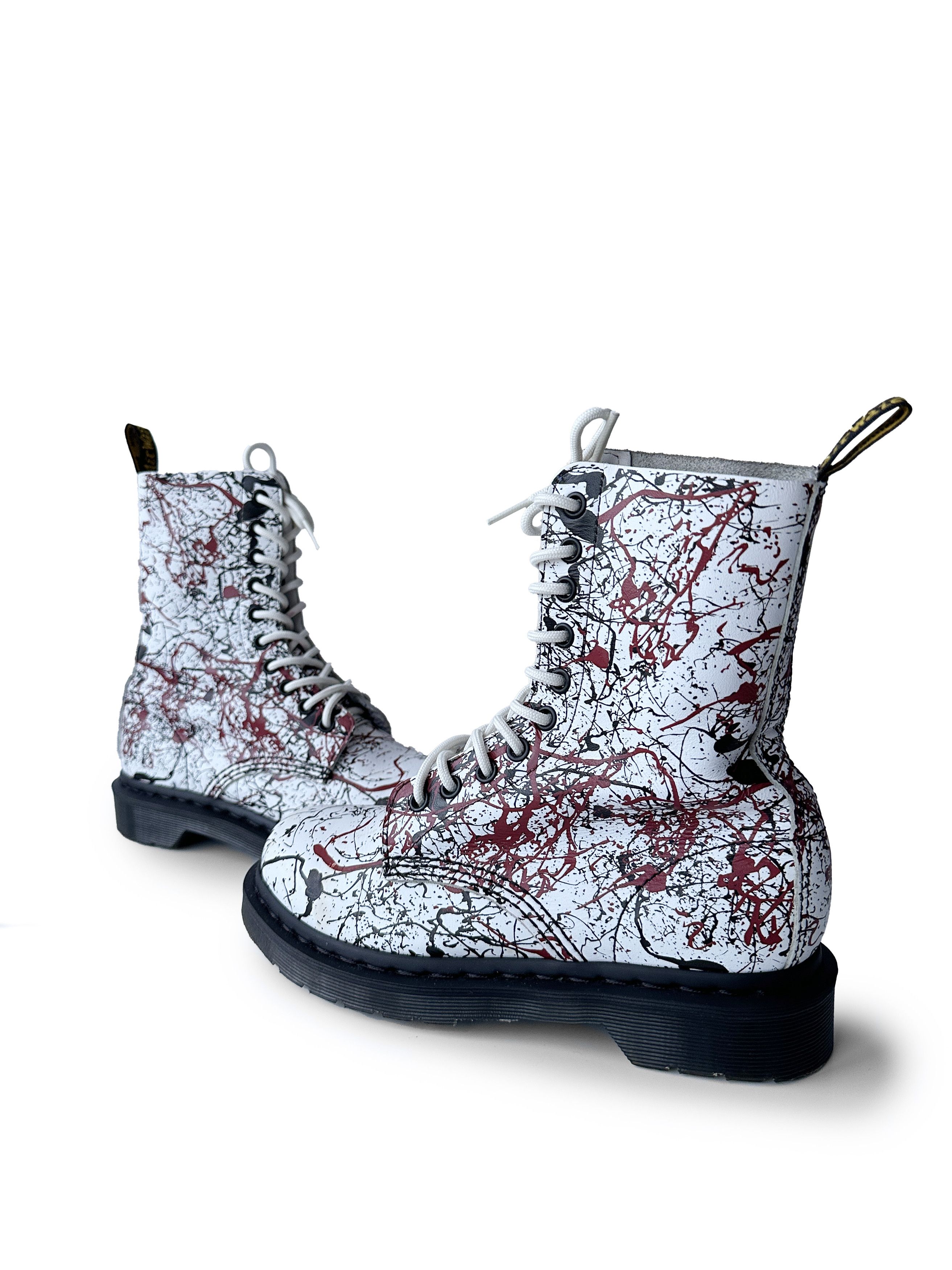 Dr. Martens Dr.Martens 14610 white paint splatter leather boots Size US 7 / IT 37 - 4 Thumbnail