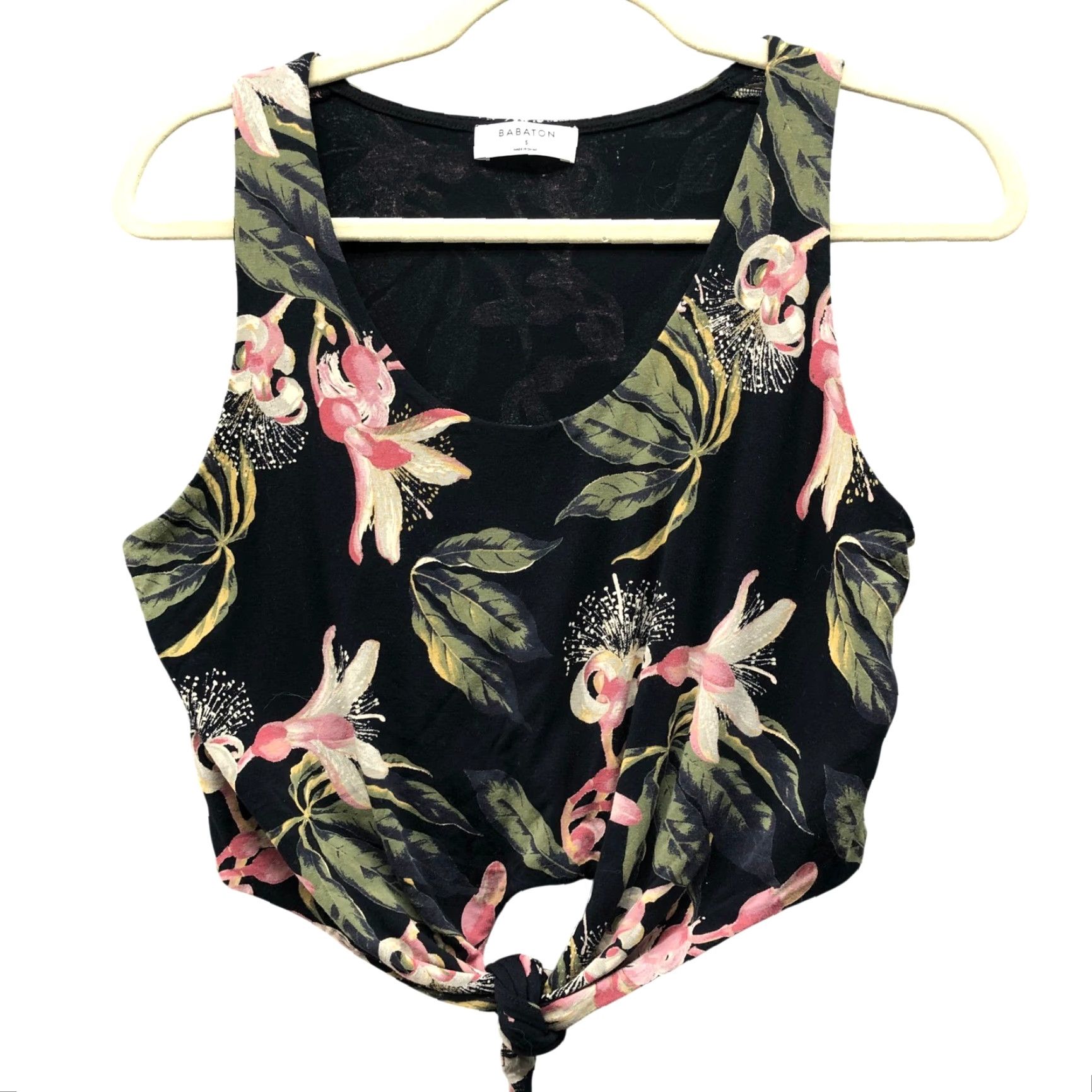 Aritzia Aritzia Babaton Tie Front Crop Top Womens S Black Palm Tropical Sleeveless Tank Size S / US 4 / IT 40 - 2 Thumbnail