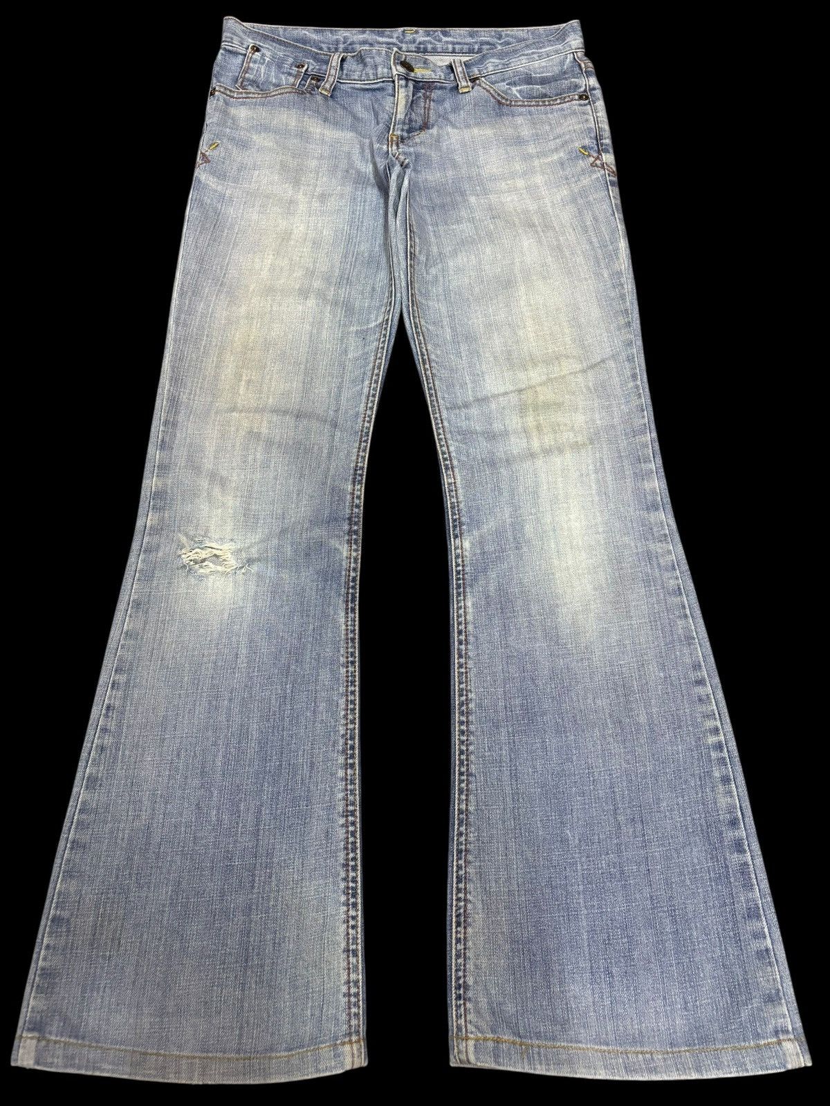Japanese Brand × Kaihara Denim × Vintage Vintage Kaihara Uniqlo Flared Blue Washed Jeans Size 29" - 1 Thumbnail