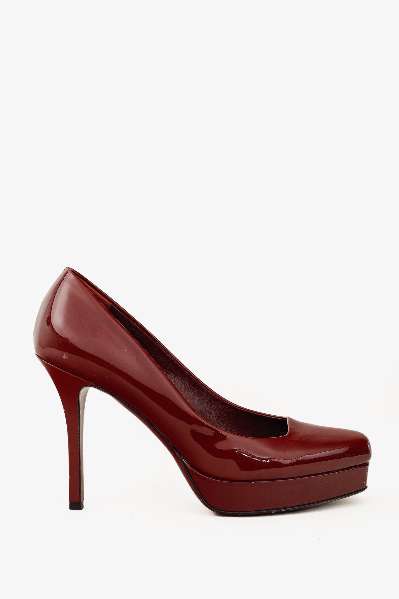Gucci Gucci Burgundy Vernice Crystal Square-Toe Platform Pumps Size US 8 / IT 38 - 1 Thumbnail